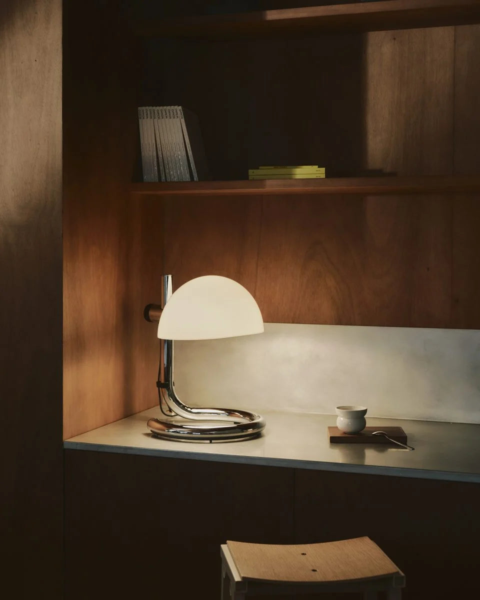 Lampa stołowa LAURO biały klosz z ciemnobrązową podstawą