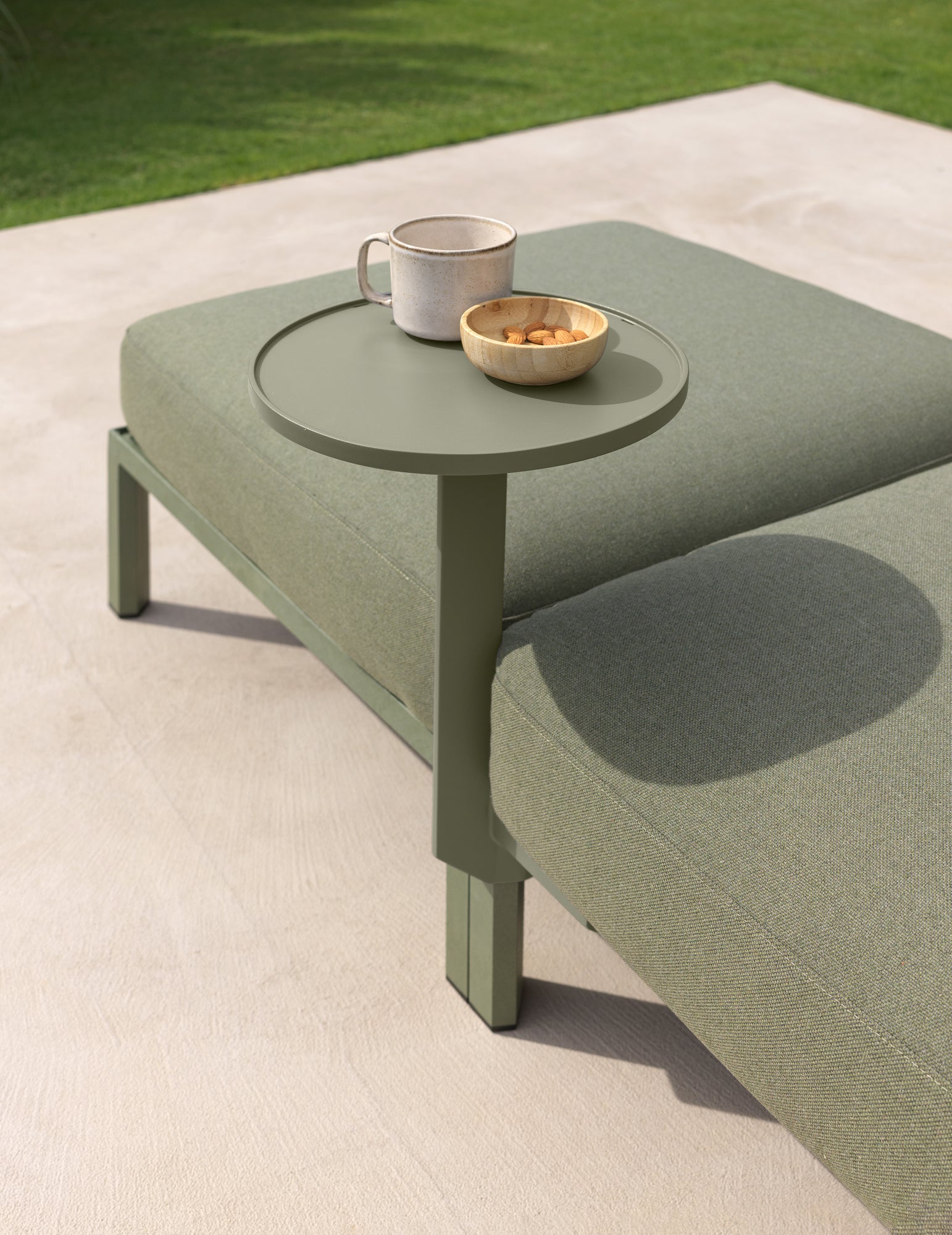MAXIMO Outdoor Pouf in Thyme Green with Green Base