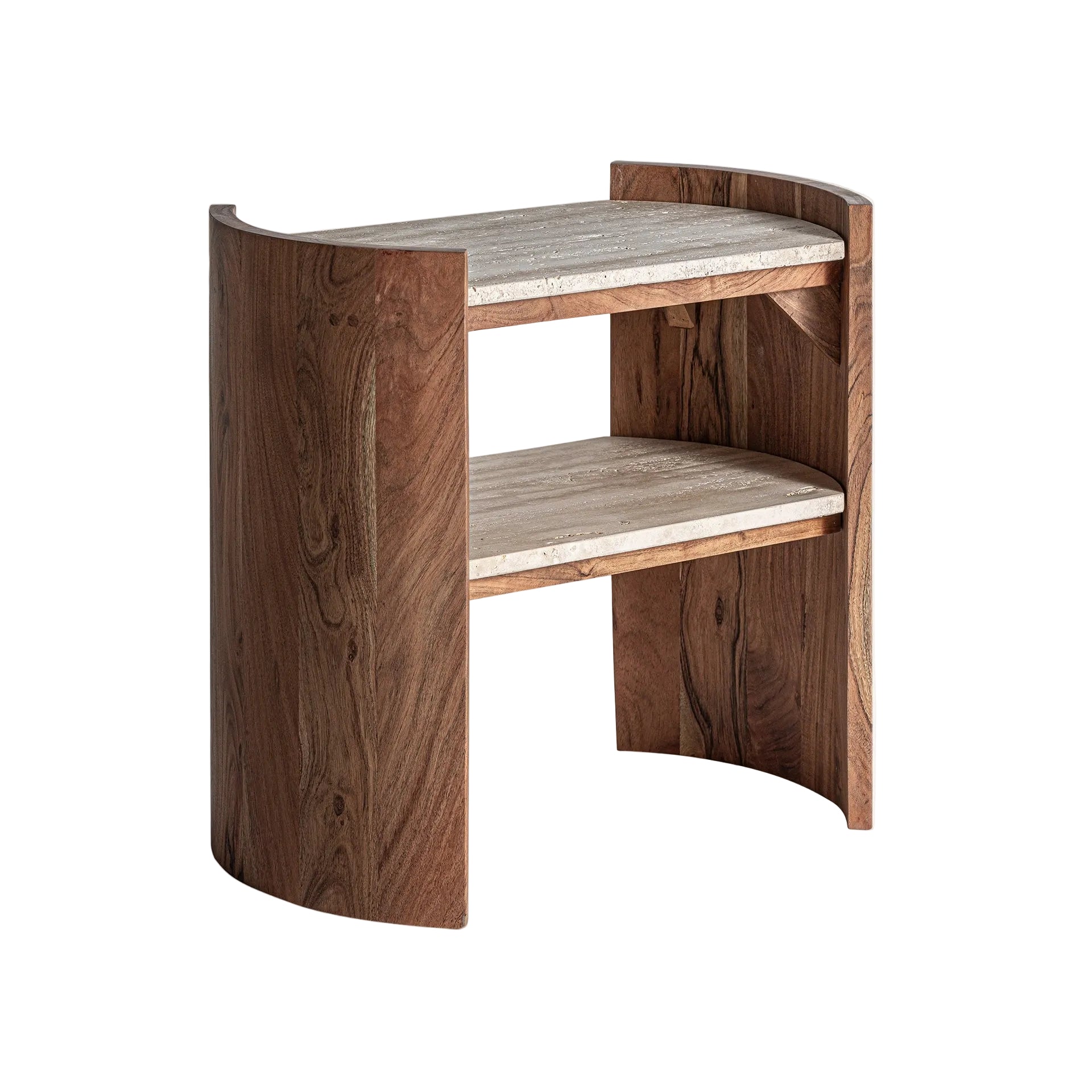 TIVOLI Side Table in Mango Wood with Travertine Top
