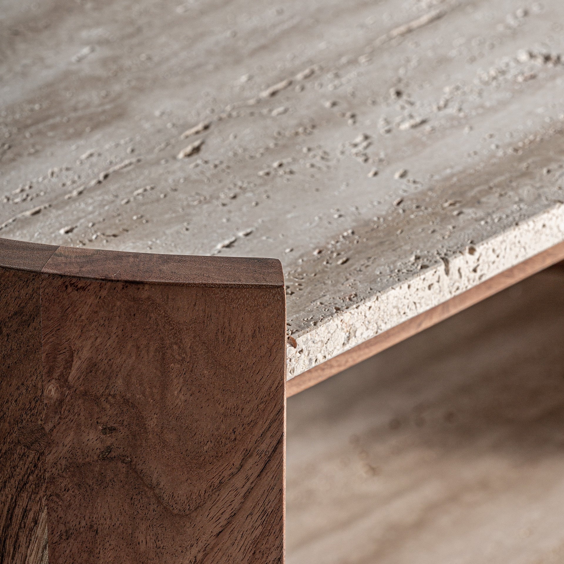 TIVOLI Side Table in Mango Wood with Travertine Top