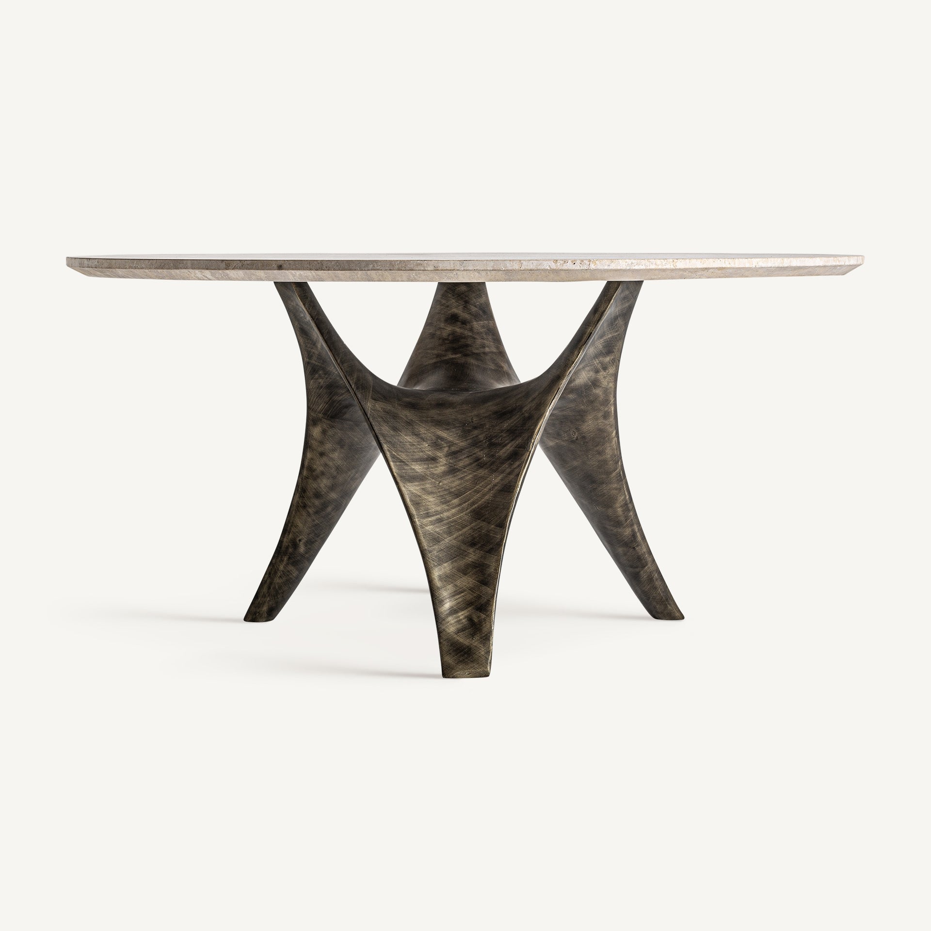 Round Table LAIZE with Travertine Top and Steel Base