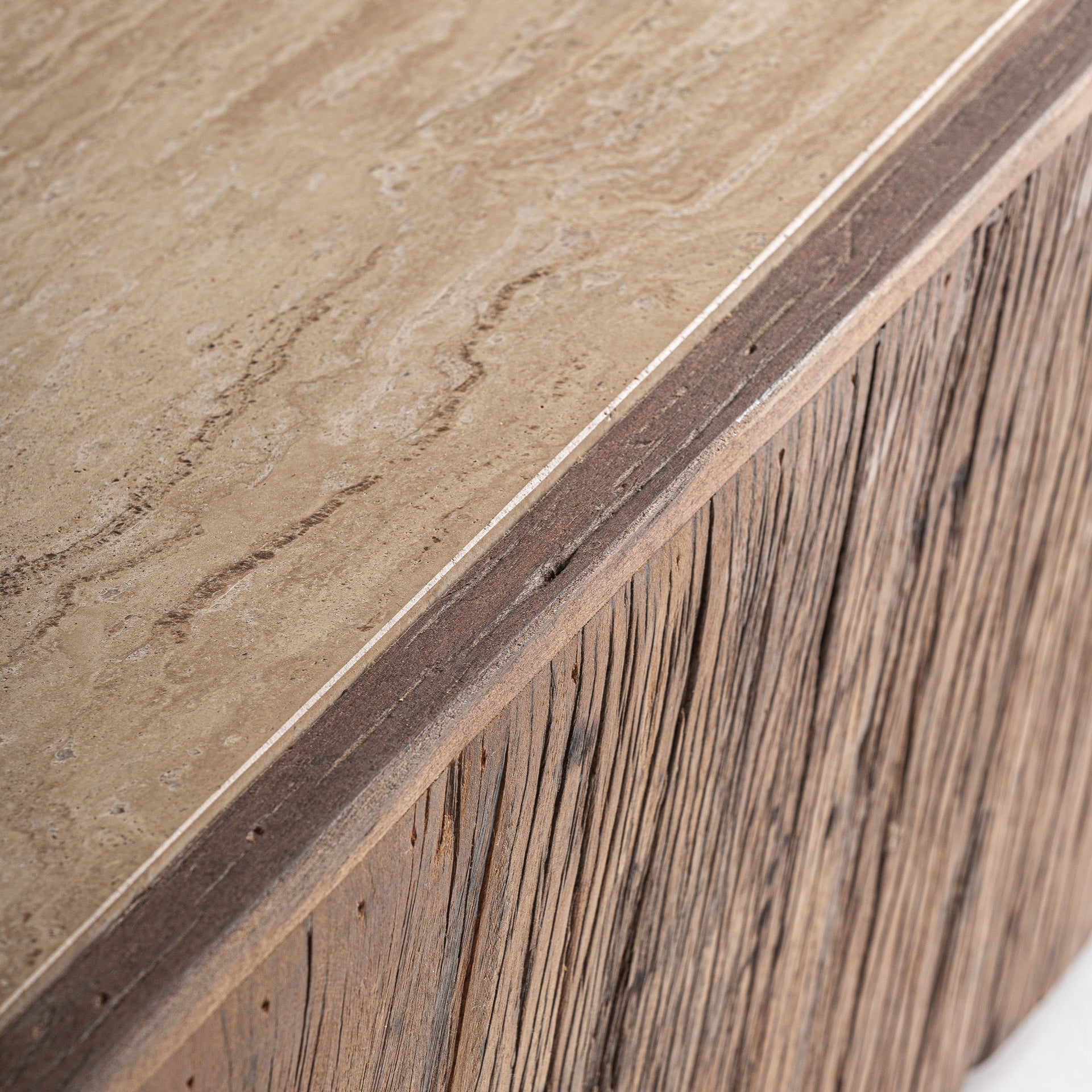 MERKEM Coffee Table made of Recycled Wood with a Travertine Top