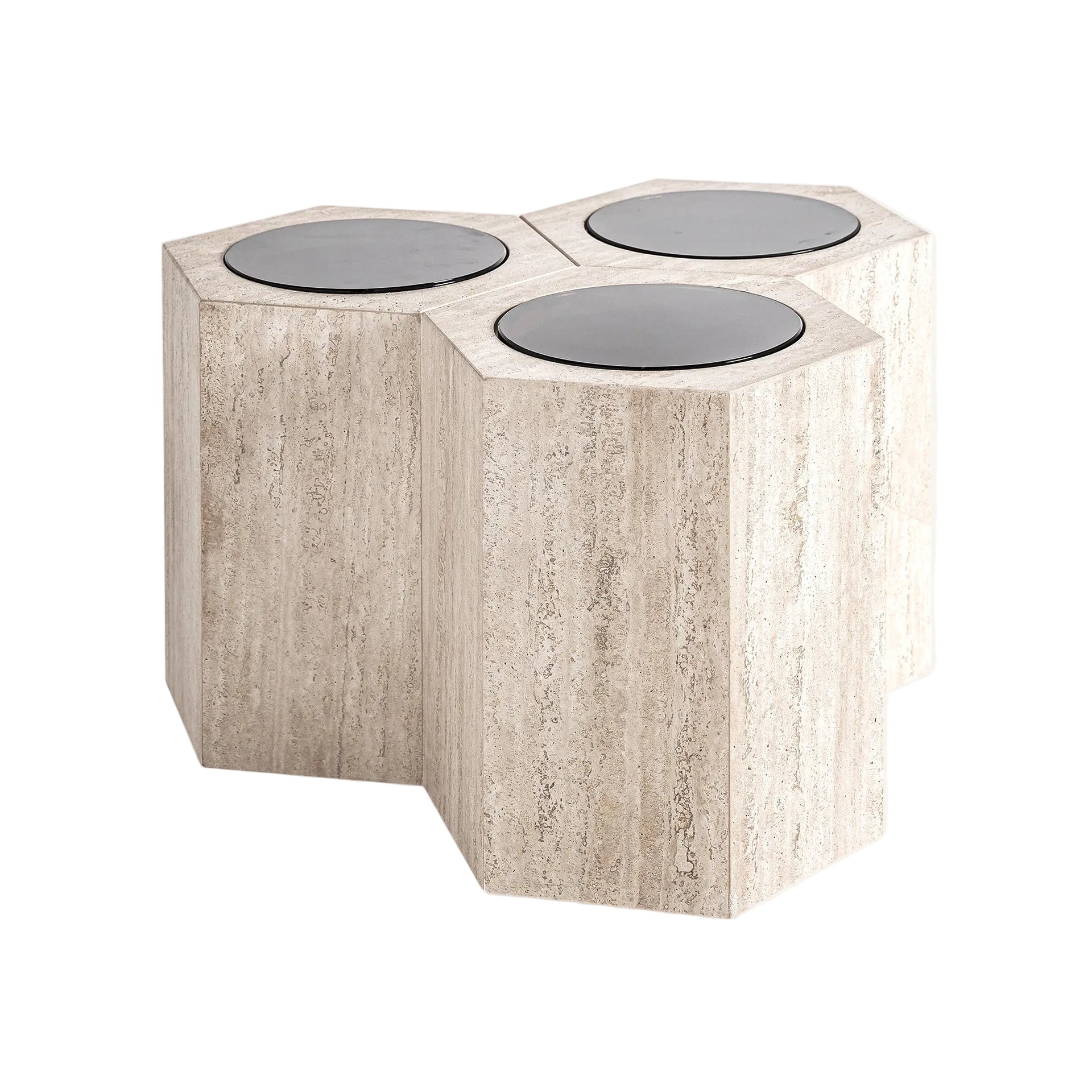 THIENNES Coffee Table in Travertine with Brown Glass