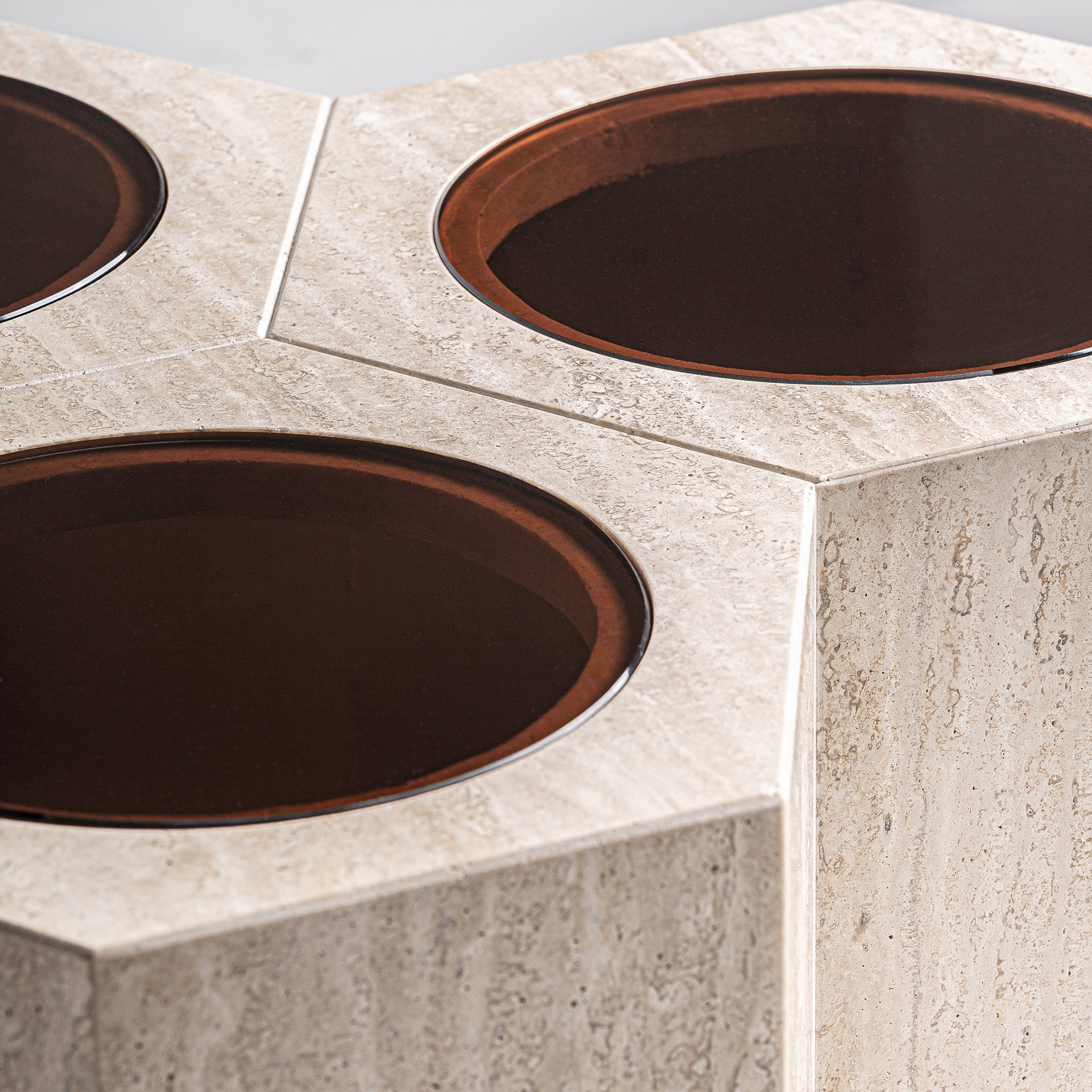 THIENNES Coffee Table in Travertine with Brown Glass