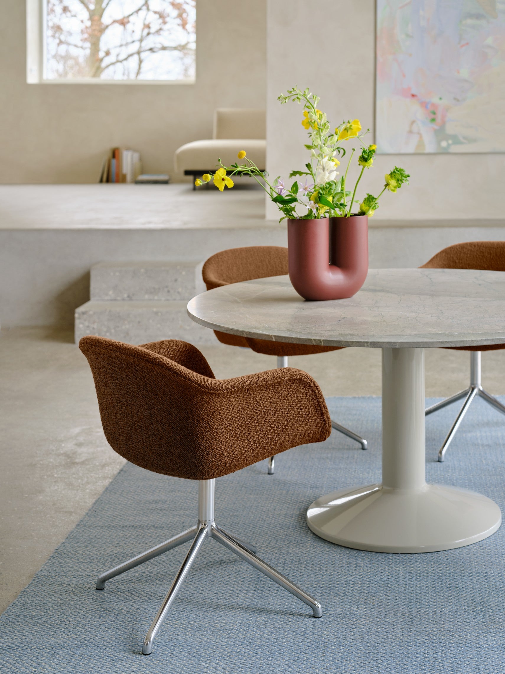 Round Table MIDST Gray Marble with Gray Base