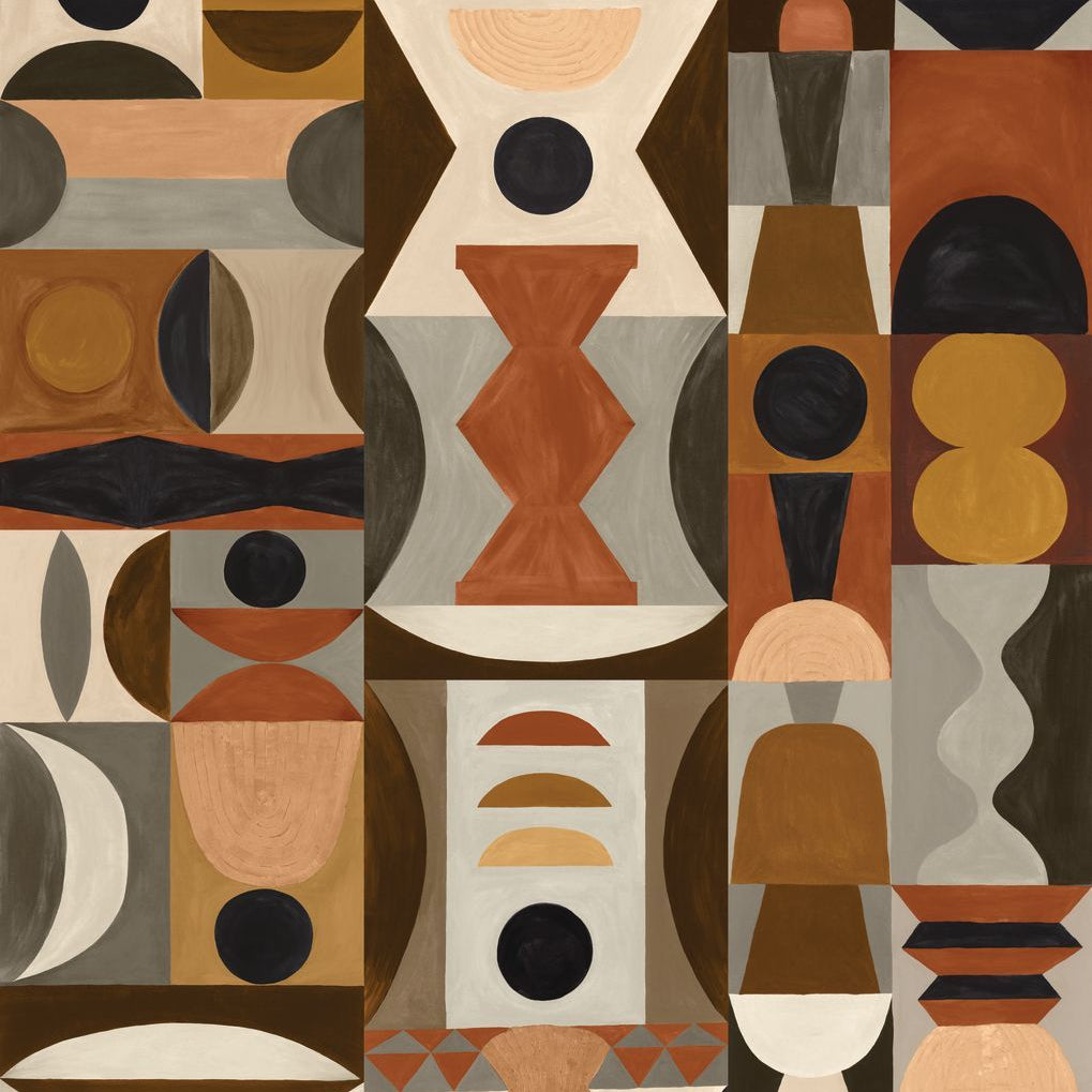 Mural with geometric pattern MODELAGE - TERRACOTTA/SABLE terracotta with brown