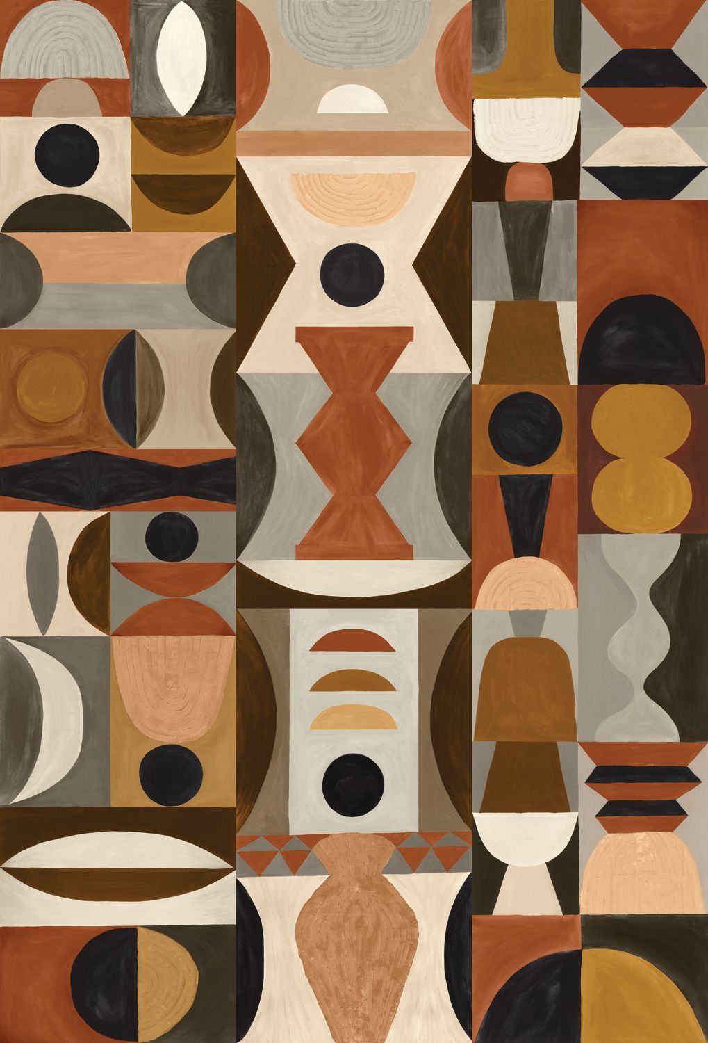 Mural with geometric pattern MODELAGE - TERRACOTTA/SABLE terracotta with brown