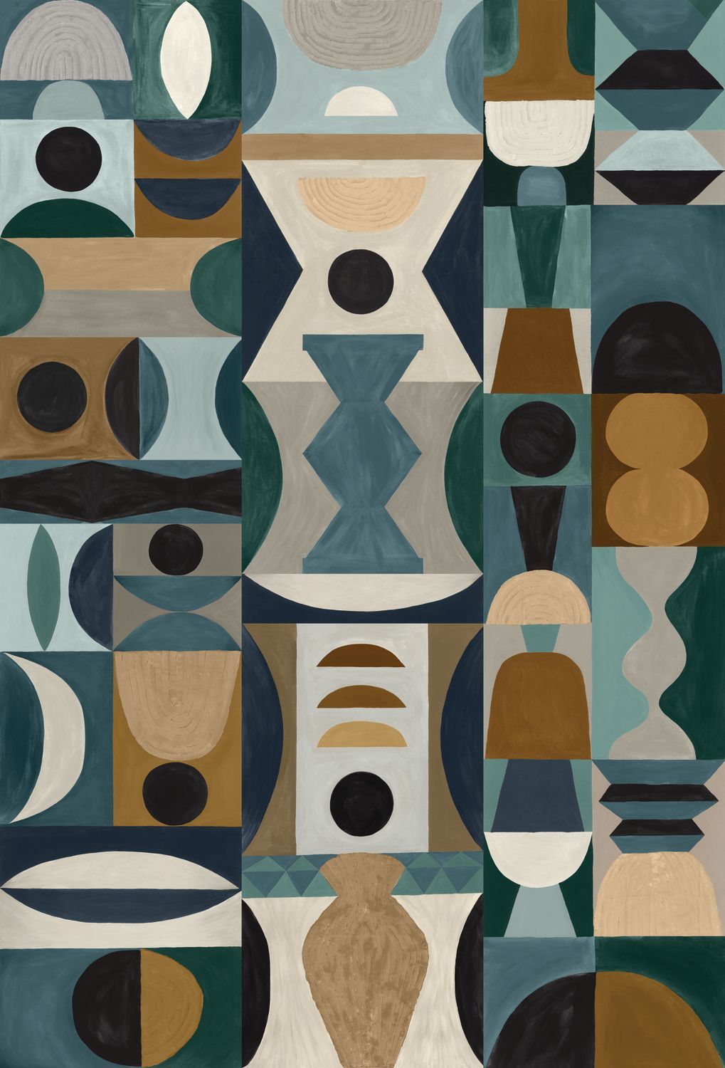 Mural with geometric pattern MODELAGE - BLUE/CELEDON blue with celadon