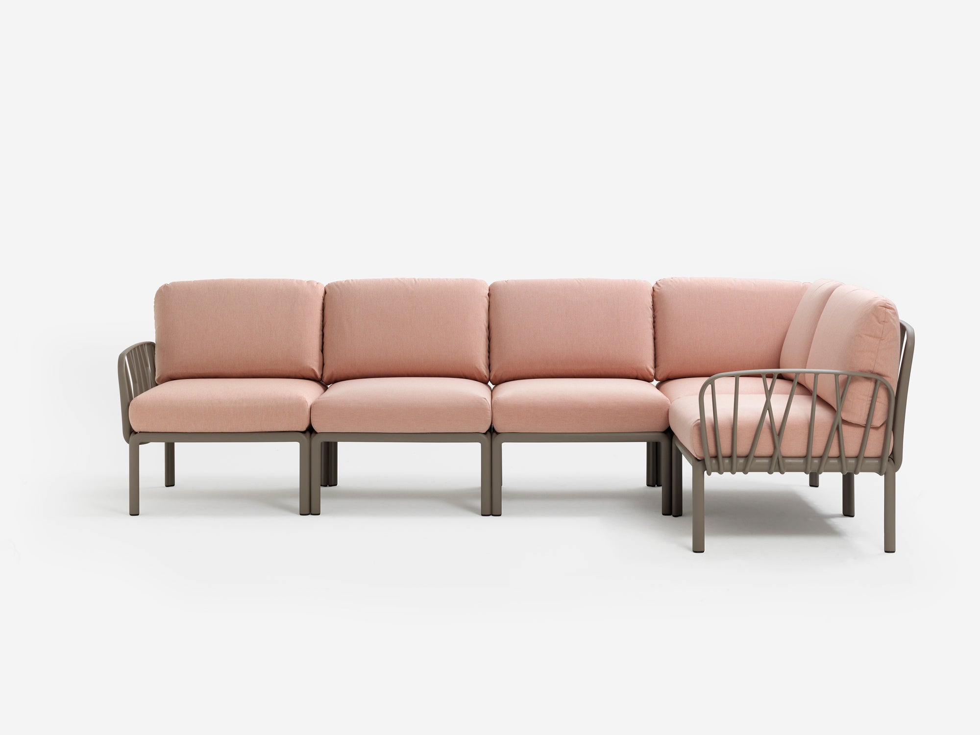 Modular Outdoor Corner Sofa KOMODO 5 Pink with Taupe Base