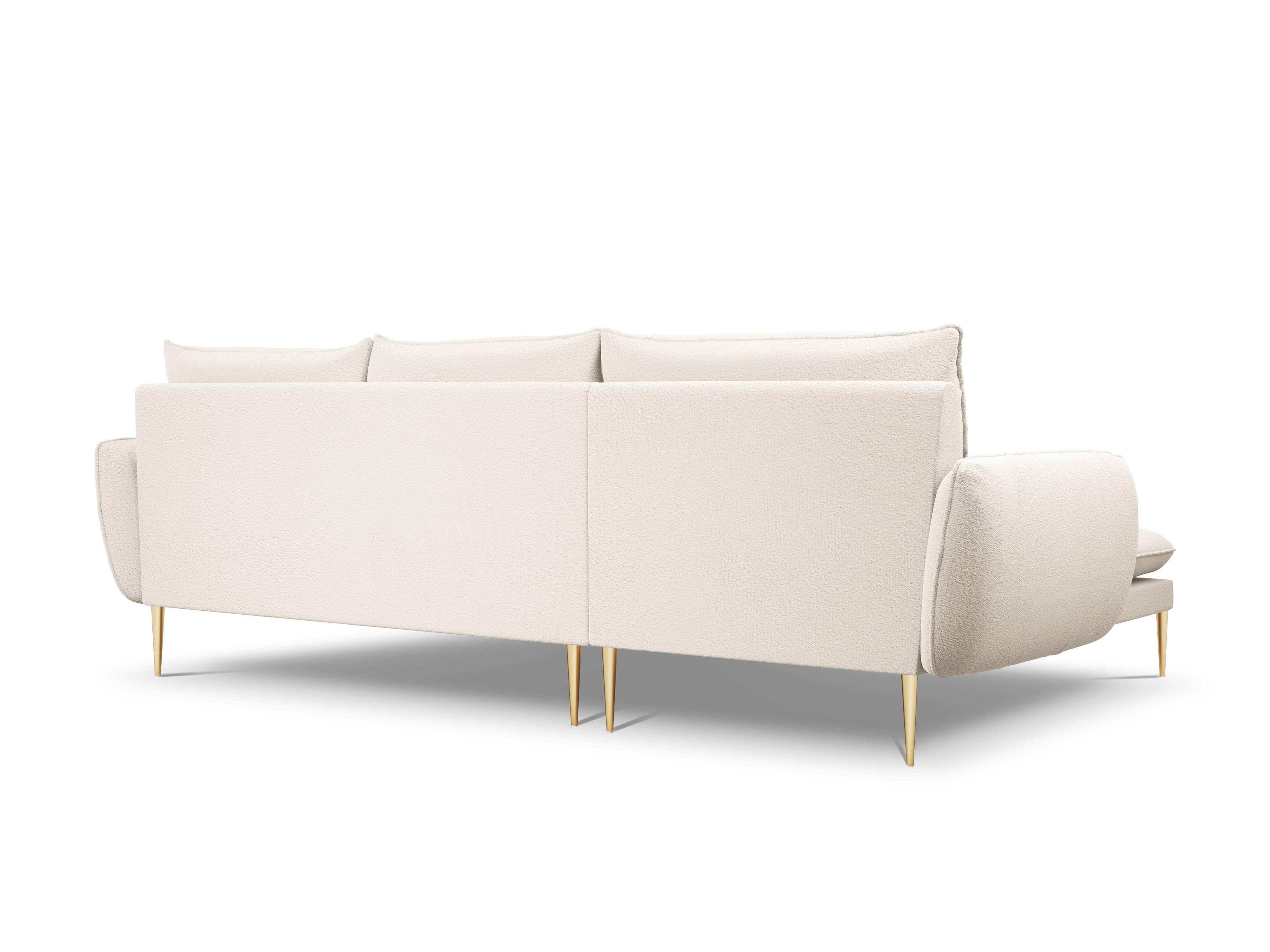 Narożnik w tkaninie boucle lewostronny VIENNA beżowy ze złotą podstawą Cosmopolitan Design Eye on Design