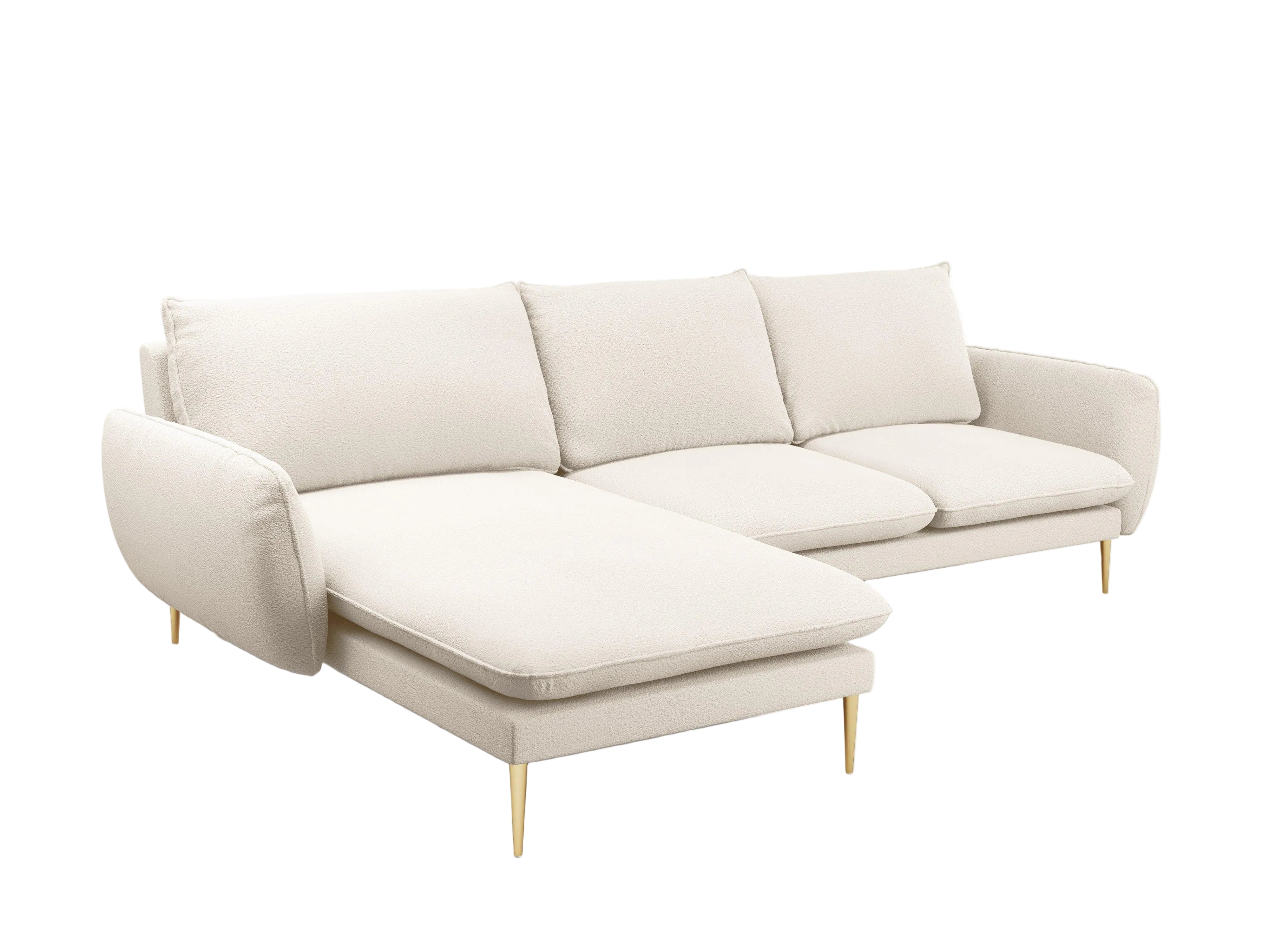 Narożnik w tkaninie boucle lewostronny VIENNA beżowy ze złotą podstawą Cosmopolitan Design Eye on Design