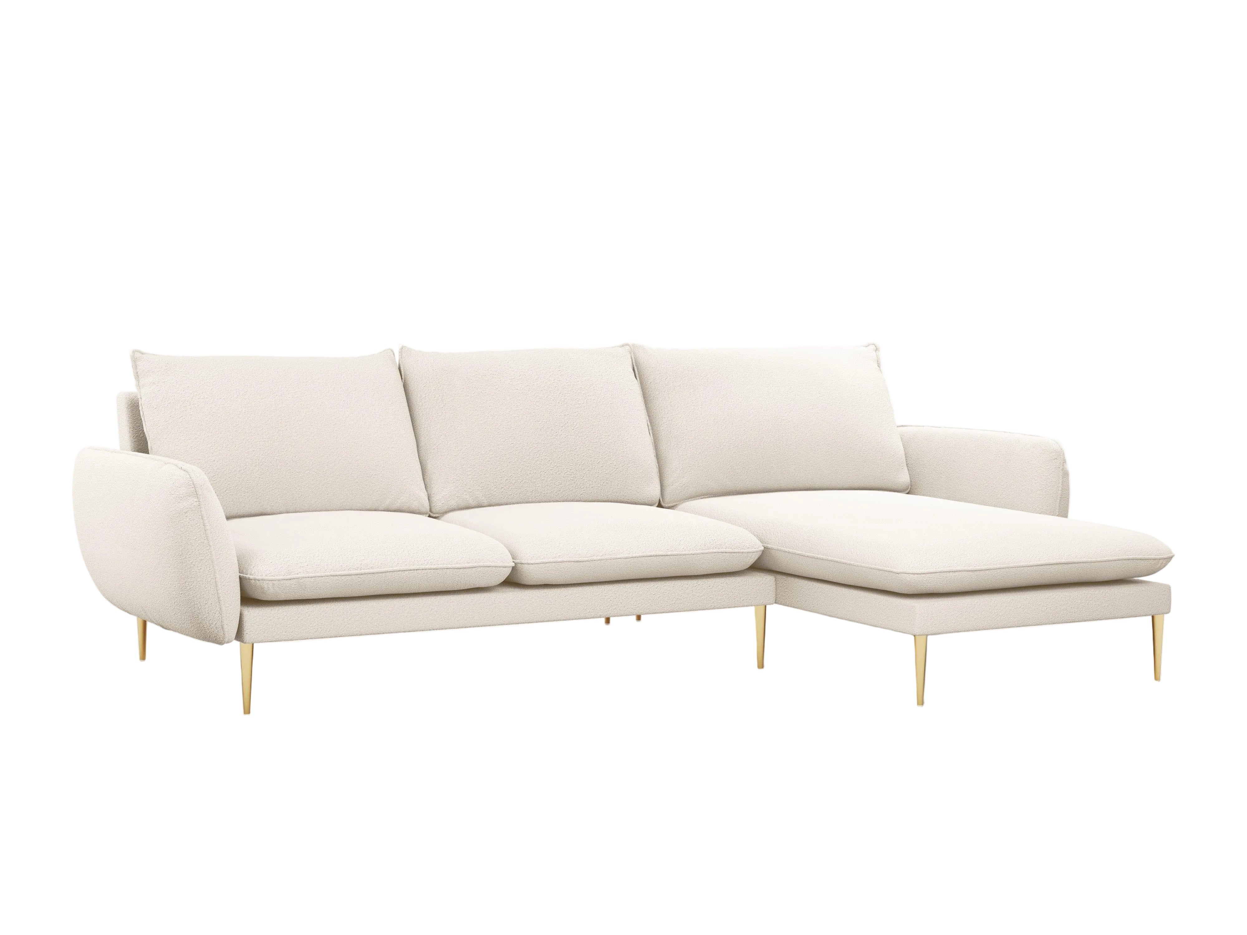 Narożnik w tkaninie boucle prawostronny VIENNA beżowy ze złotą podstawą Cosmopolitan Design Eye on Design