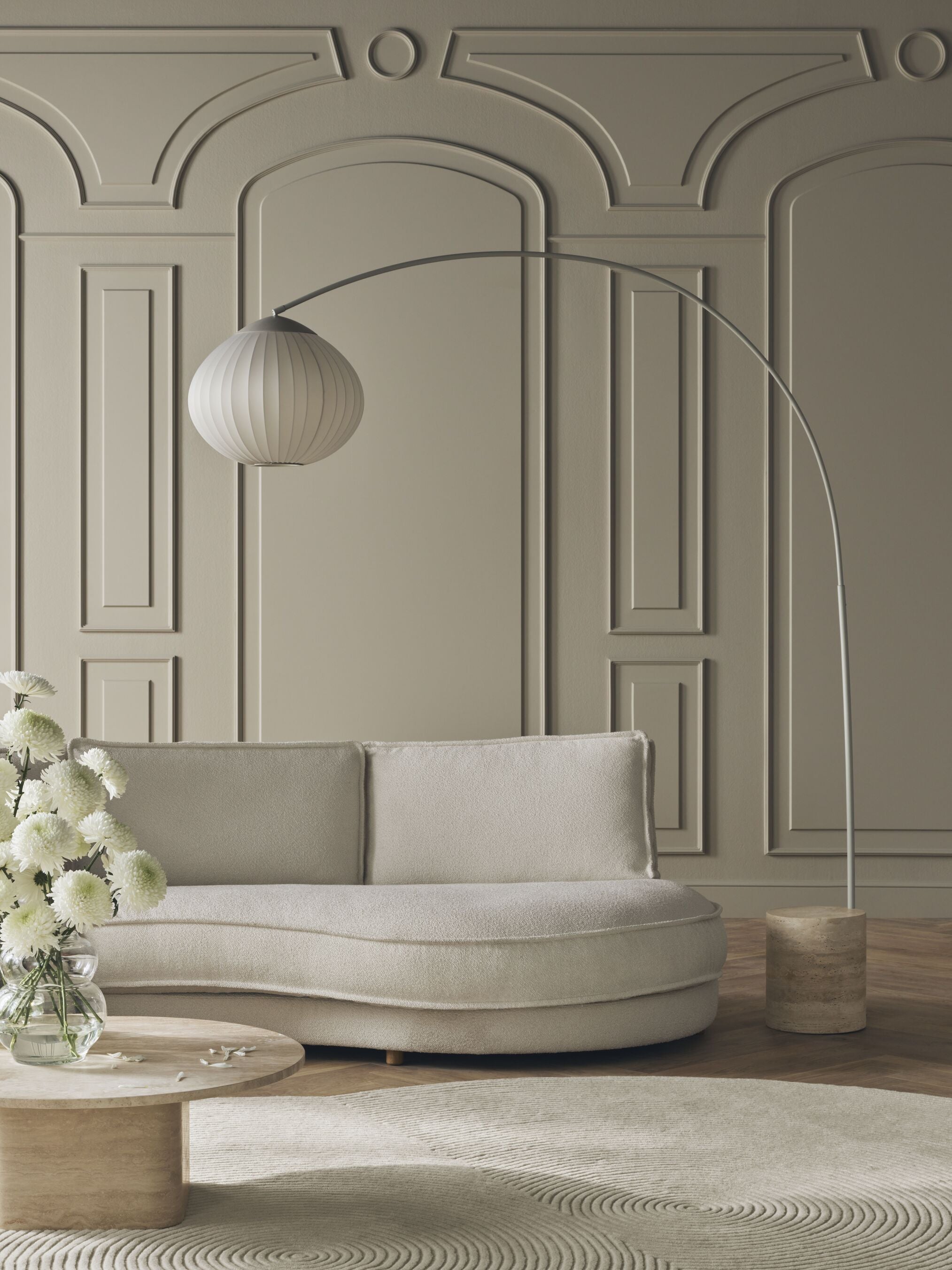 Sofa modułowa NOORA - zaokrąglony moduł lewostronny z czarną podstawą