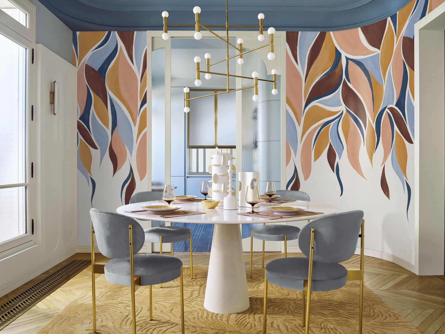 Brown GRACILIS Leaf Plant Motif Mural with Green