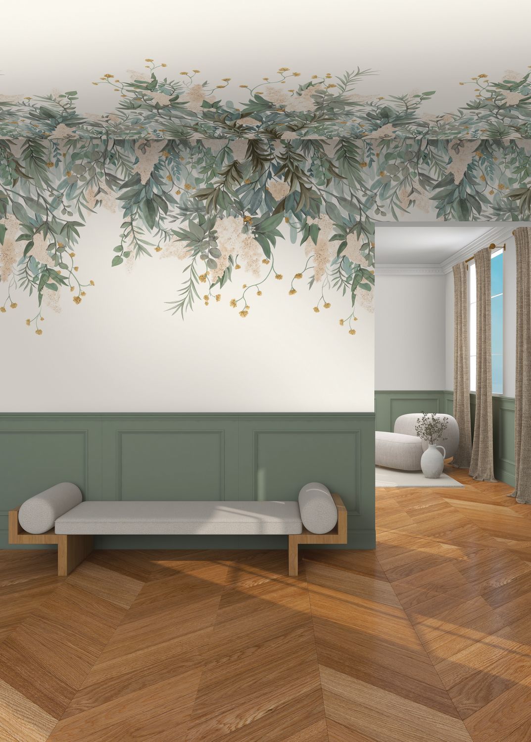Mural WISTERIA zielony z niebieskim
