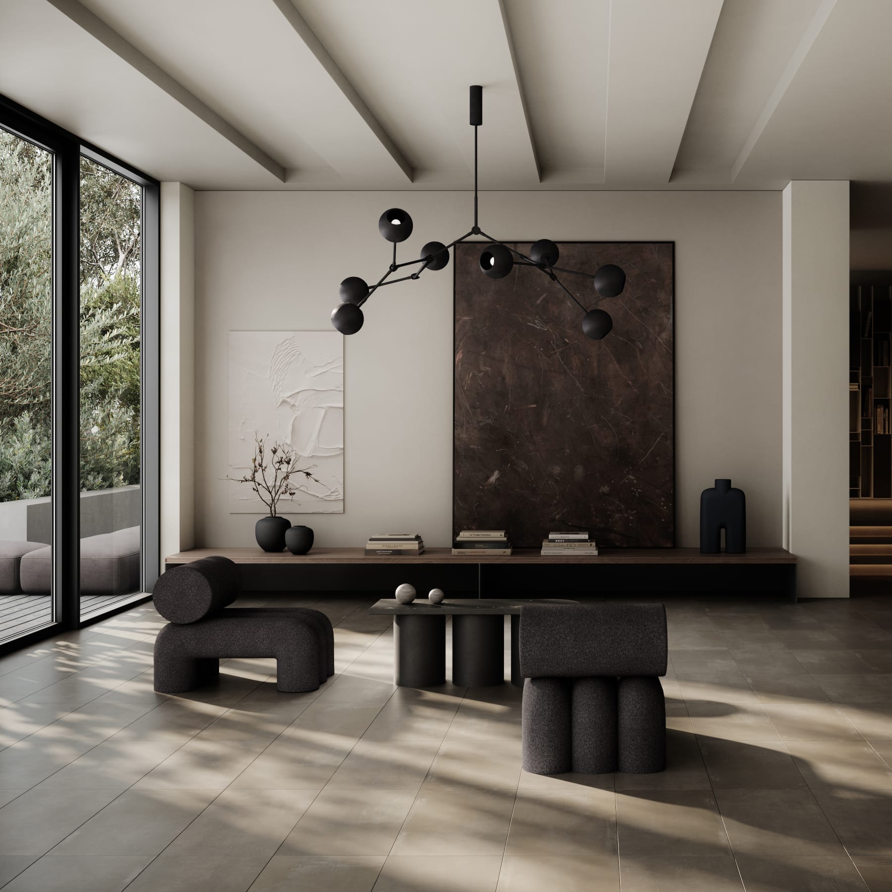 FOKU armchair in gray-brown boucle