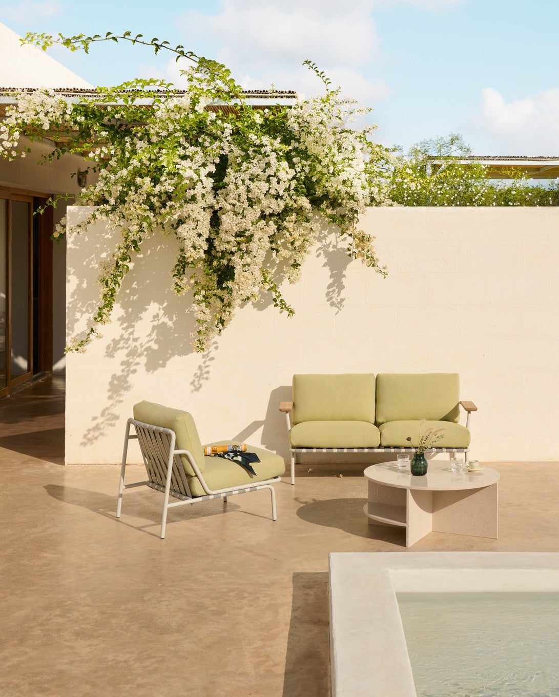 HALVES Outdoor Coffee Table Broken White Terrazzo