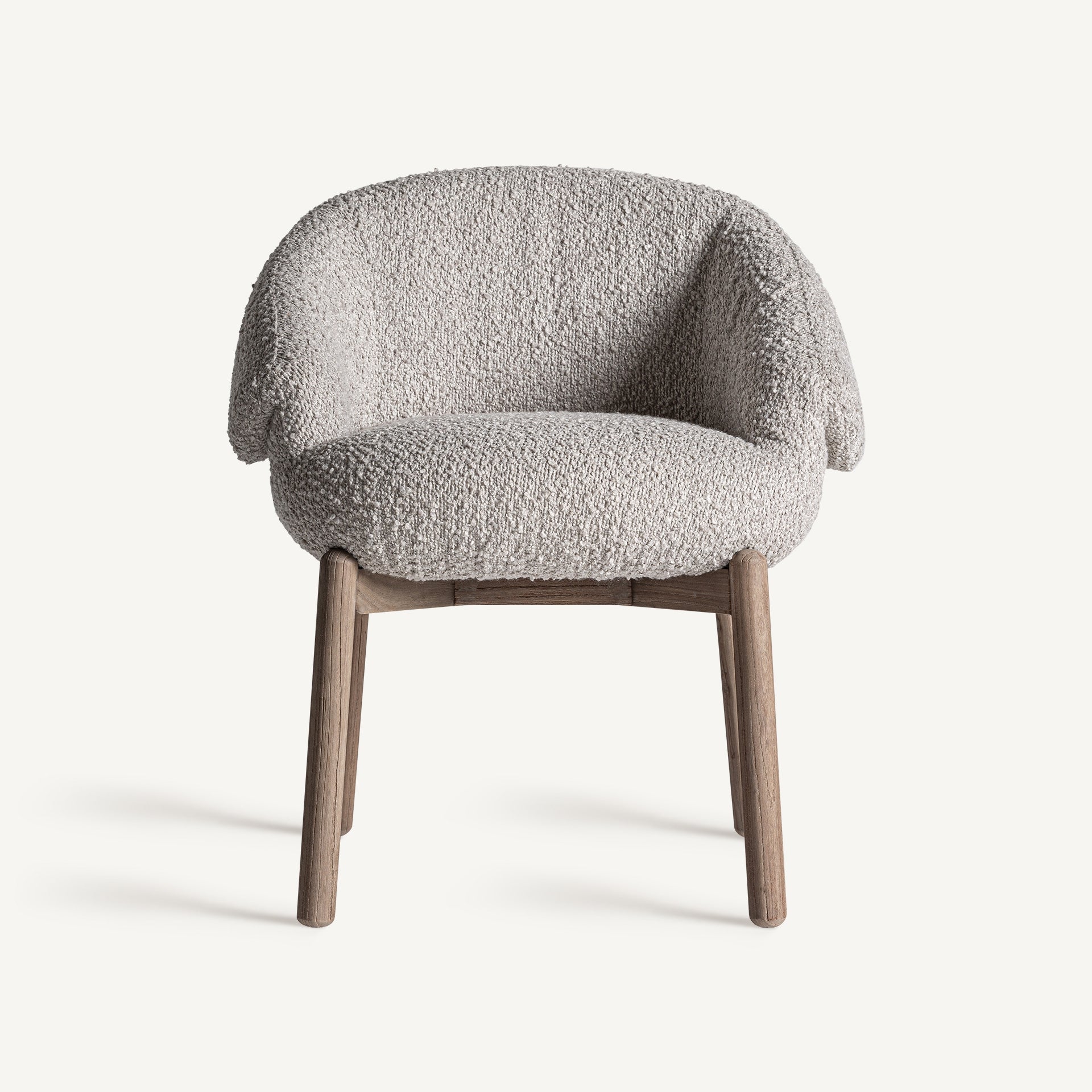 Krzesło z podłokietnikami JACQUARD szarobeżowy boucle z drewnianą podstawą