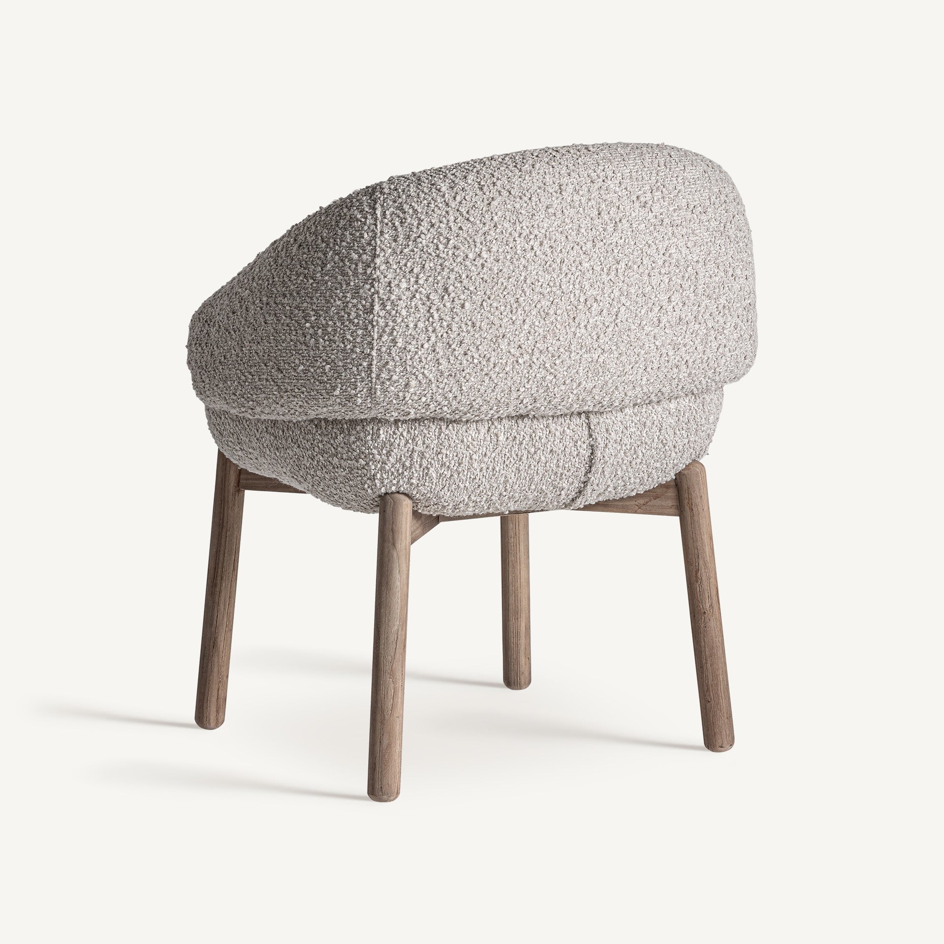 Krzesło z podłokietnikami JACQUARD szarobeżowy boucle z drewnianą podstawą