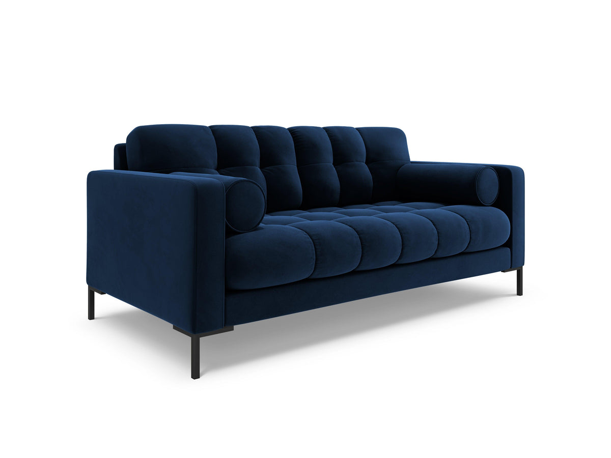 Sofa aksamitna 2-osobowa BALI granat królewski z czarną podstawą ...