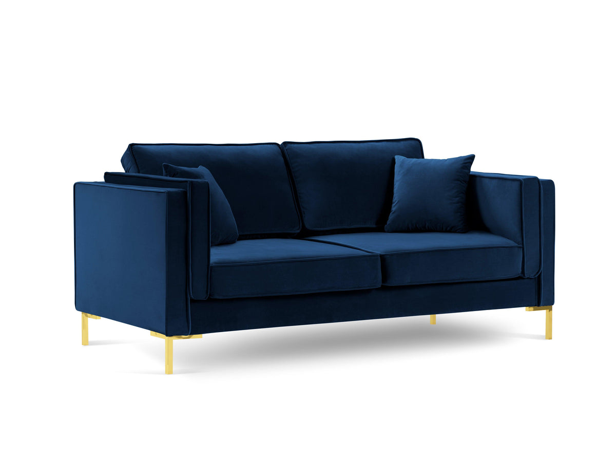 Sofa aksamitna 2-osobowa LUIS granat królewski ze złotą podstawą ...