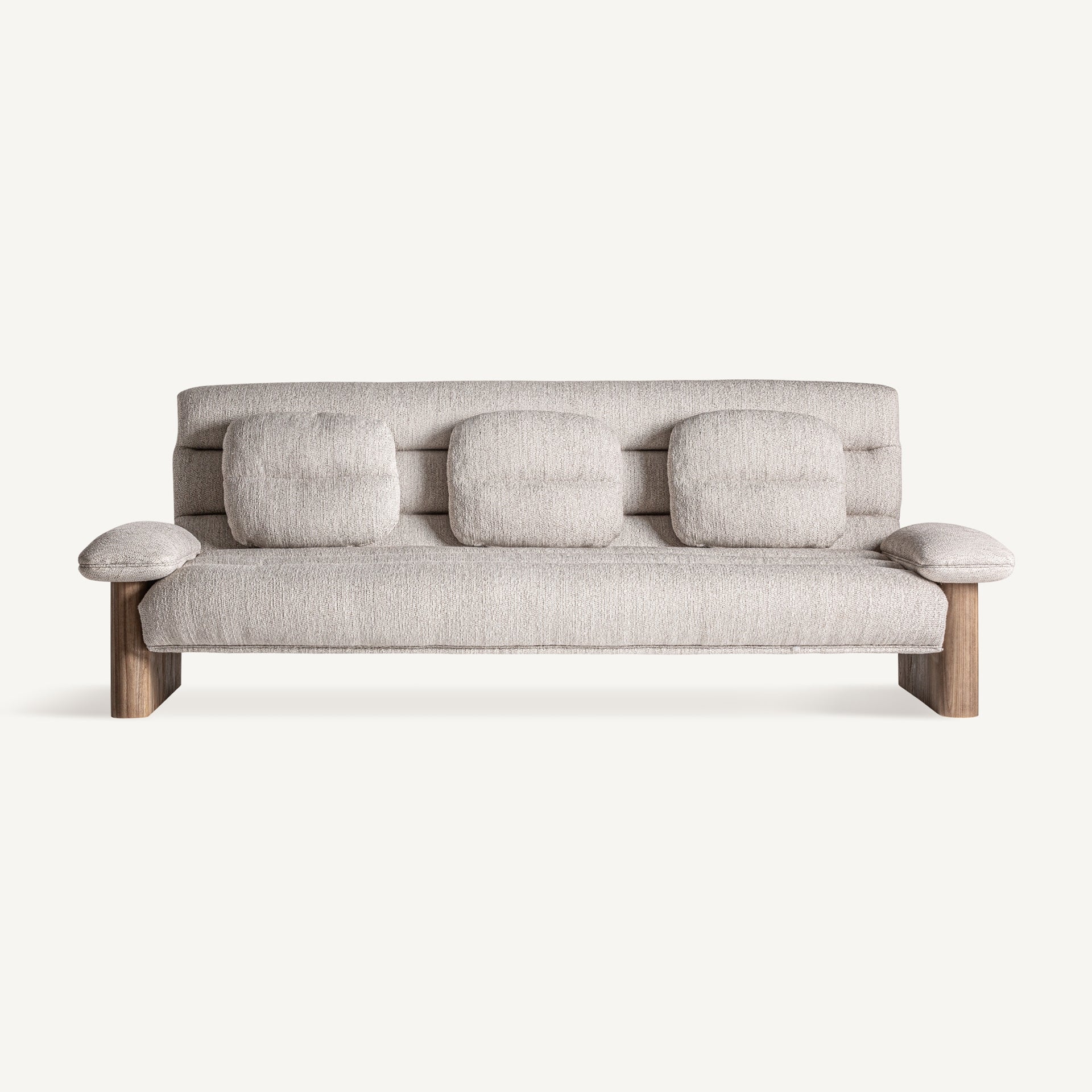Sofa z poduszkami JACQUARD beżowy z drewnianą podstawą