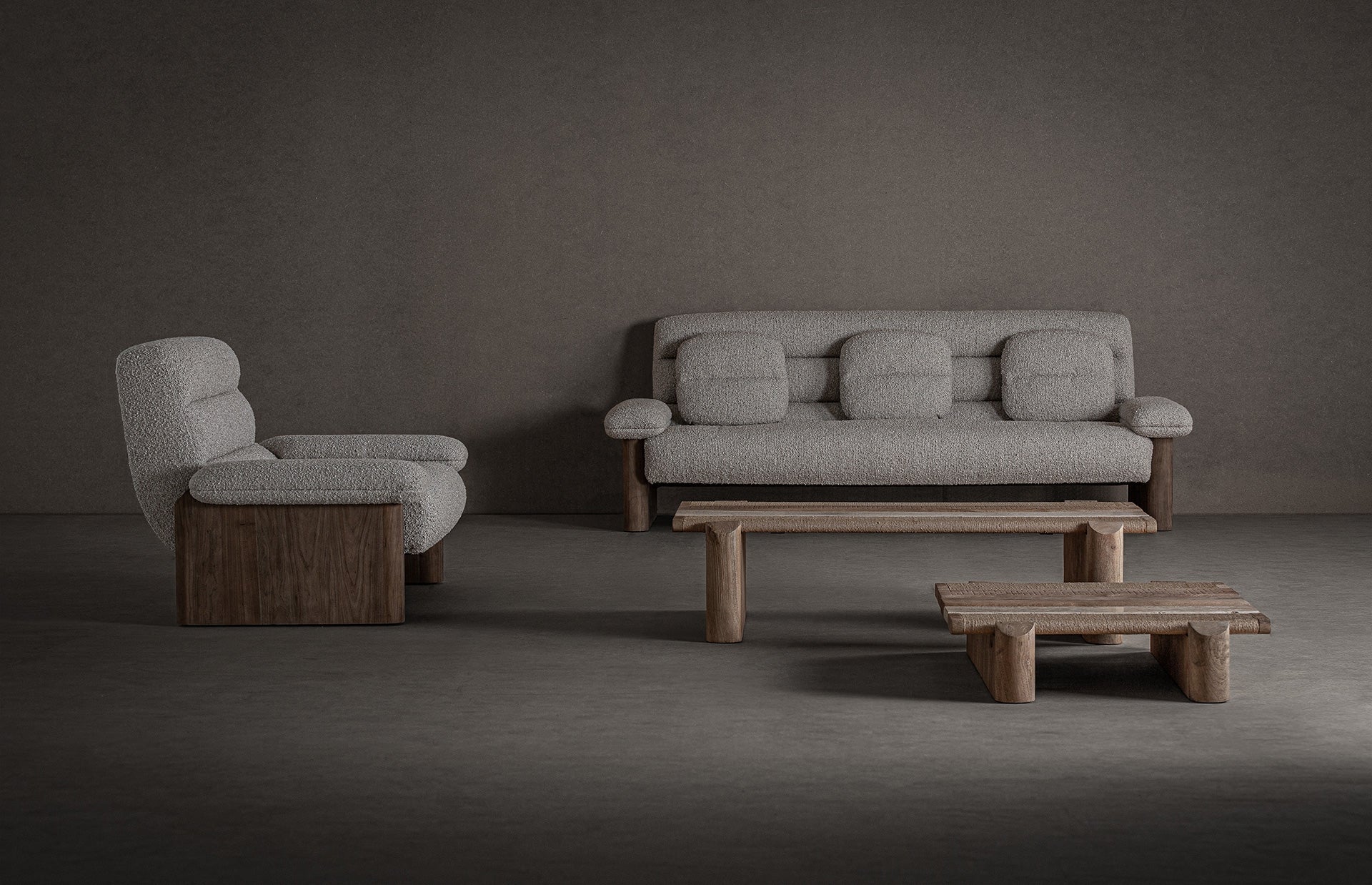Sofa z poduszkami JACQUARD beżowy z drewnianą podstawą