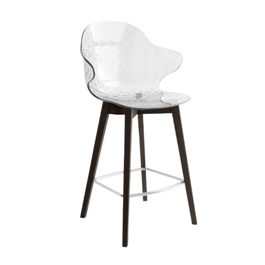 Bar Stool SAINT TROPEZ with Transparent Seat and Dark Wooden Base