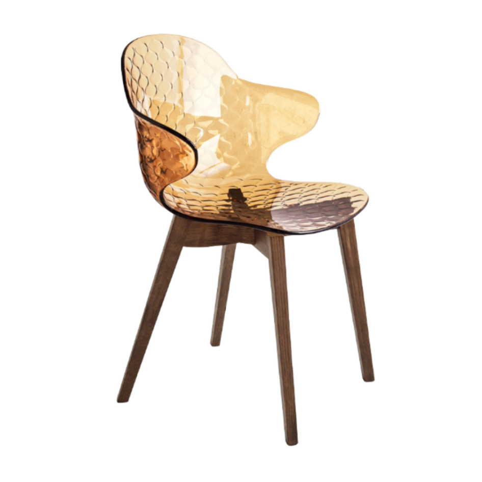 SAINT TROPEZ chair with a brown seat and dark wooden base