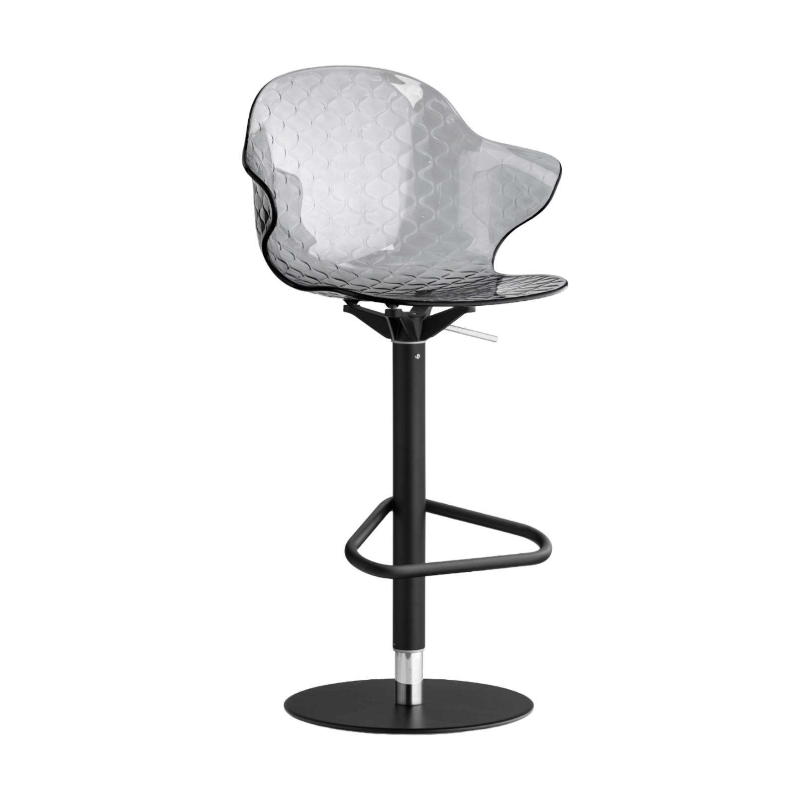 SAINT TROPEZ swivel bar stool with gray seat and black base