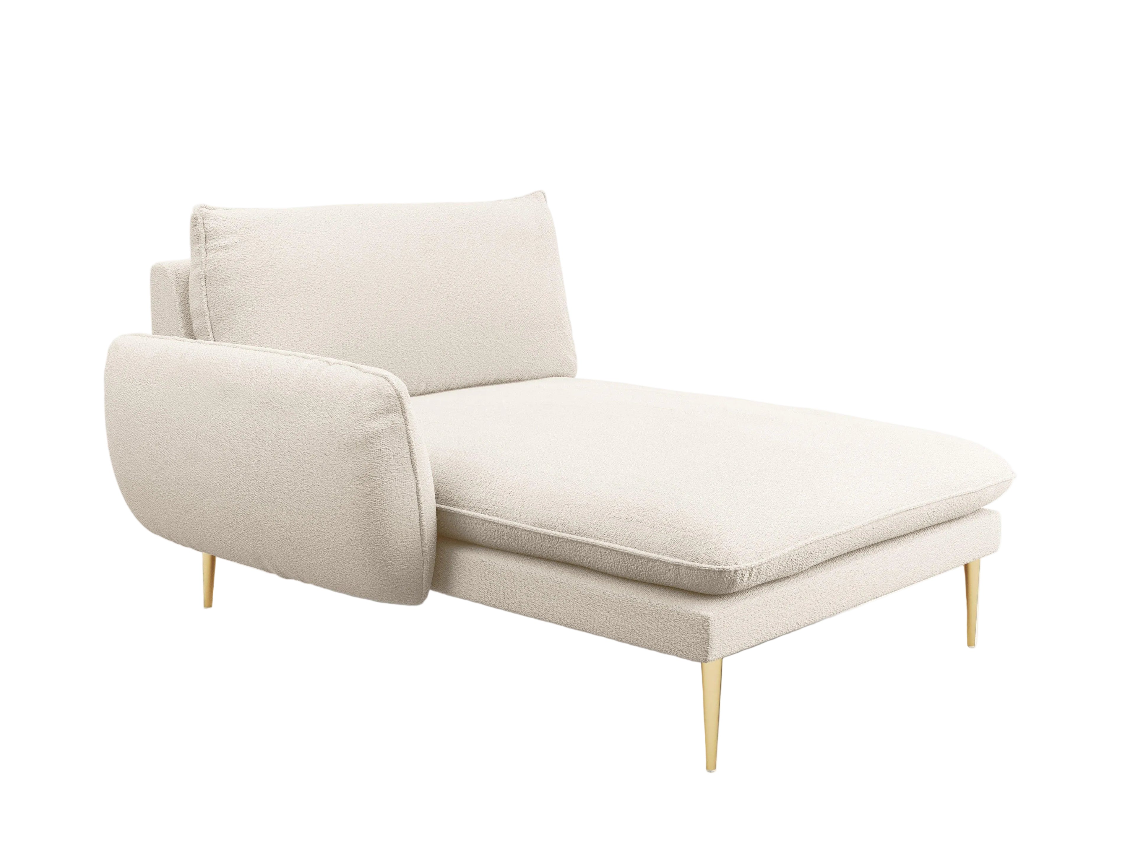 Szezlong w tkaninie boucle lewostronny VIENNA beżowy ze złotą podstawą Cosmopolitan Design Eye on Design