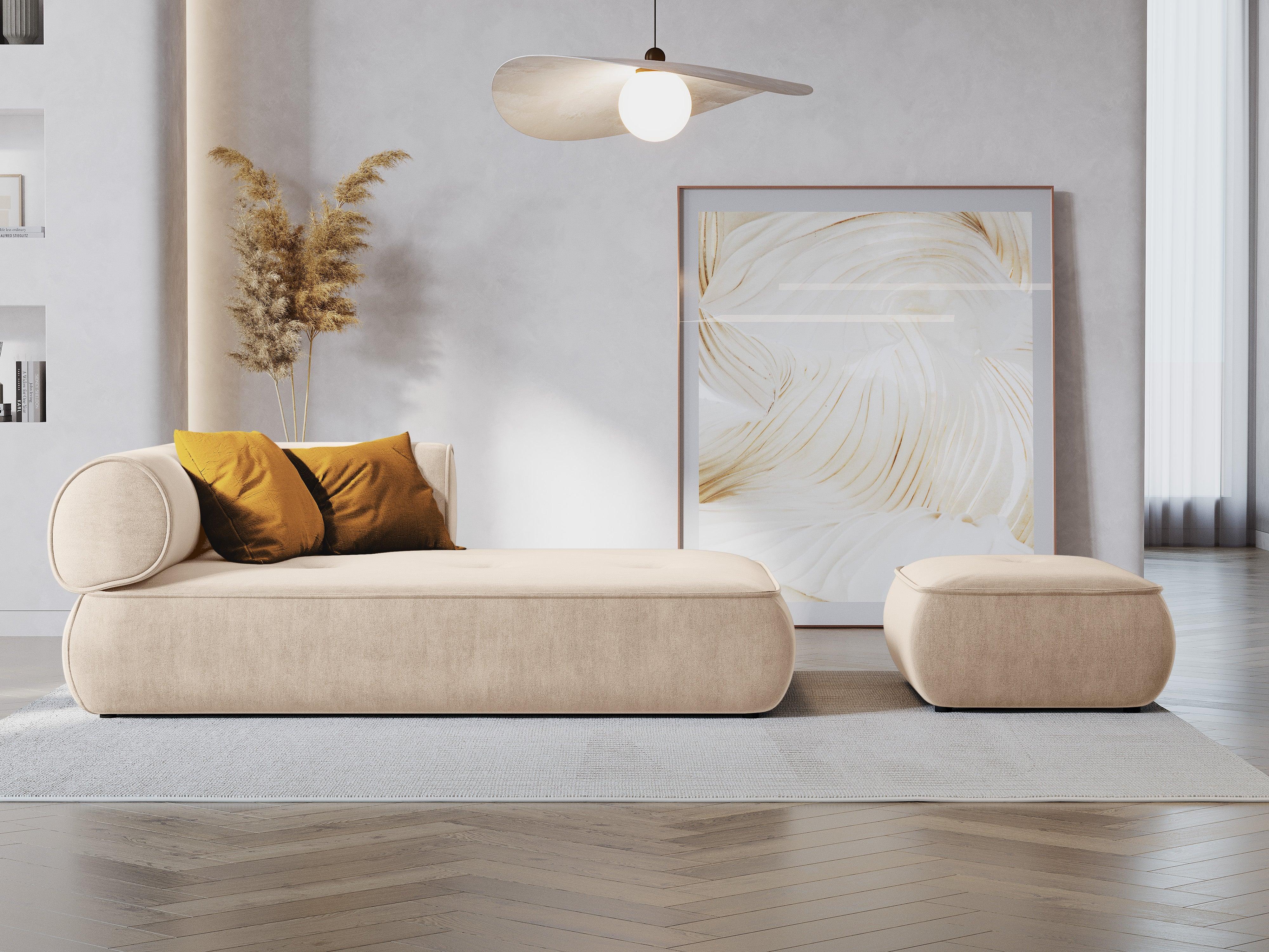 Szezlong w tkaninie szenilowej prawostronny LILY beżowy Maison Heritage Eye on Design