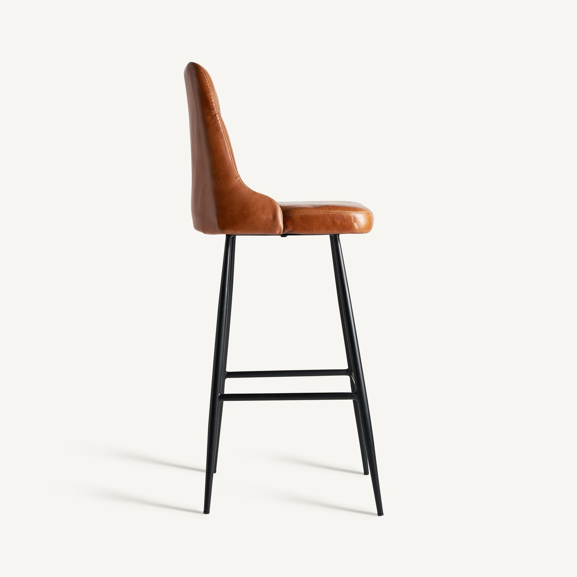 Krzesło barowe DEXTER brązowa skóra z czarną podstawą
