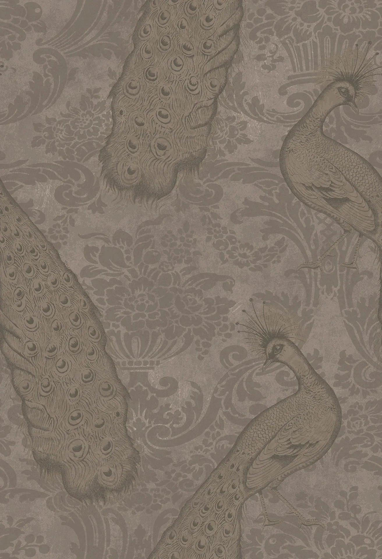Metallic wallpaper with animal motif in peacock ALBEMARLE - Byron gold
