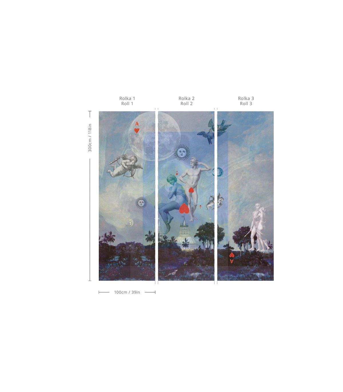 Tapete mit künstlerischer Landschaft AMORE blau