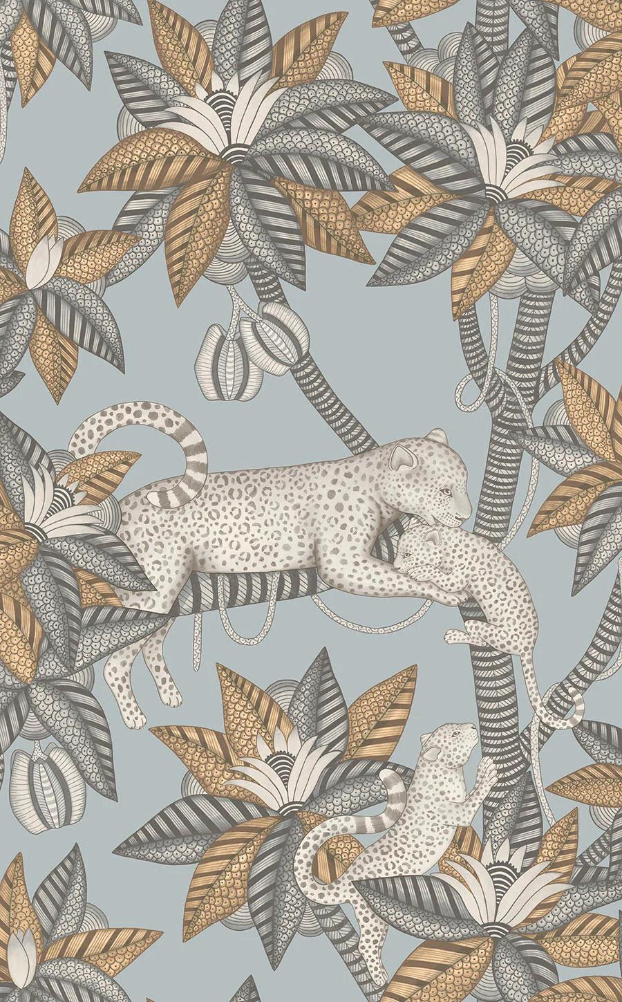 Wallpaper with plant and animal motif ARDMORE JABULA - Blue Satara