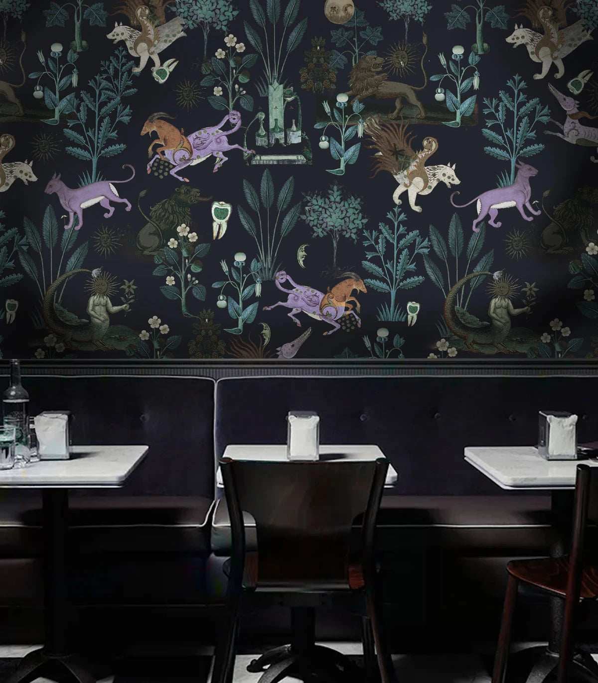 Botanical Beast Purple Floral Wallpaper - Black with Purple