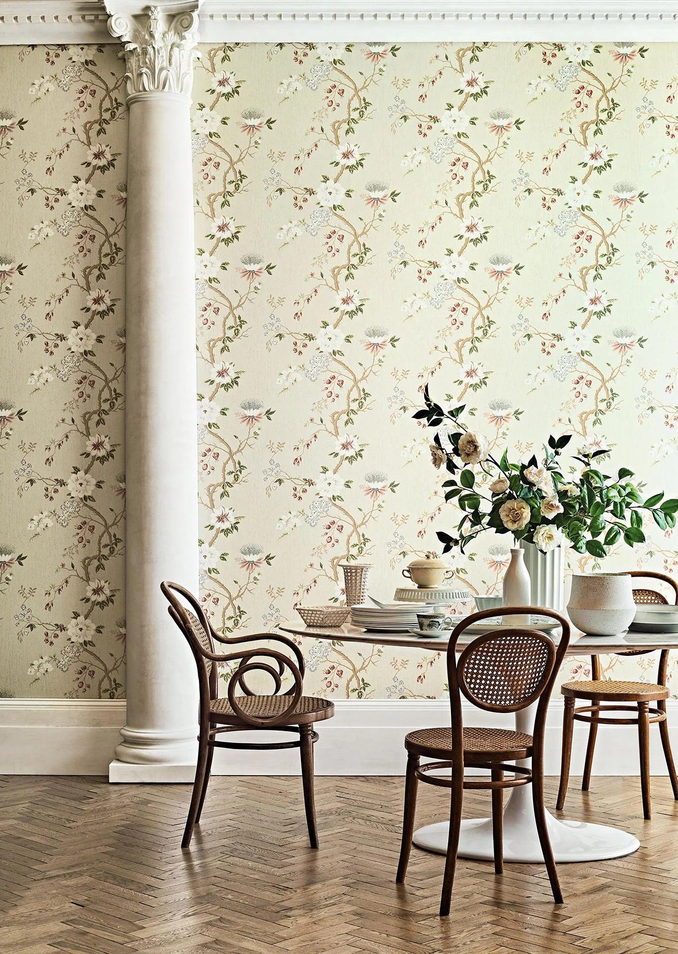 Botanical Floral Wallpaper - Blue Camellia