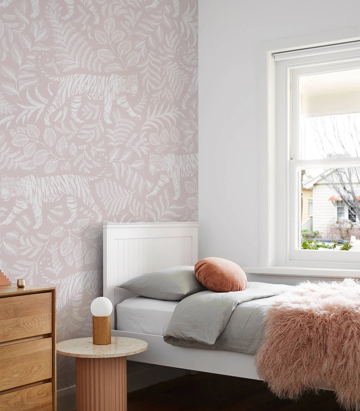 CAMOUFLAGED TIGER Animal Print Wallpaper Light Pink