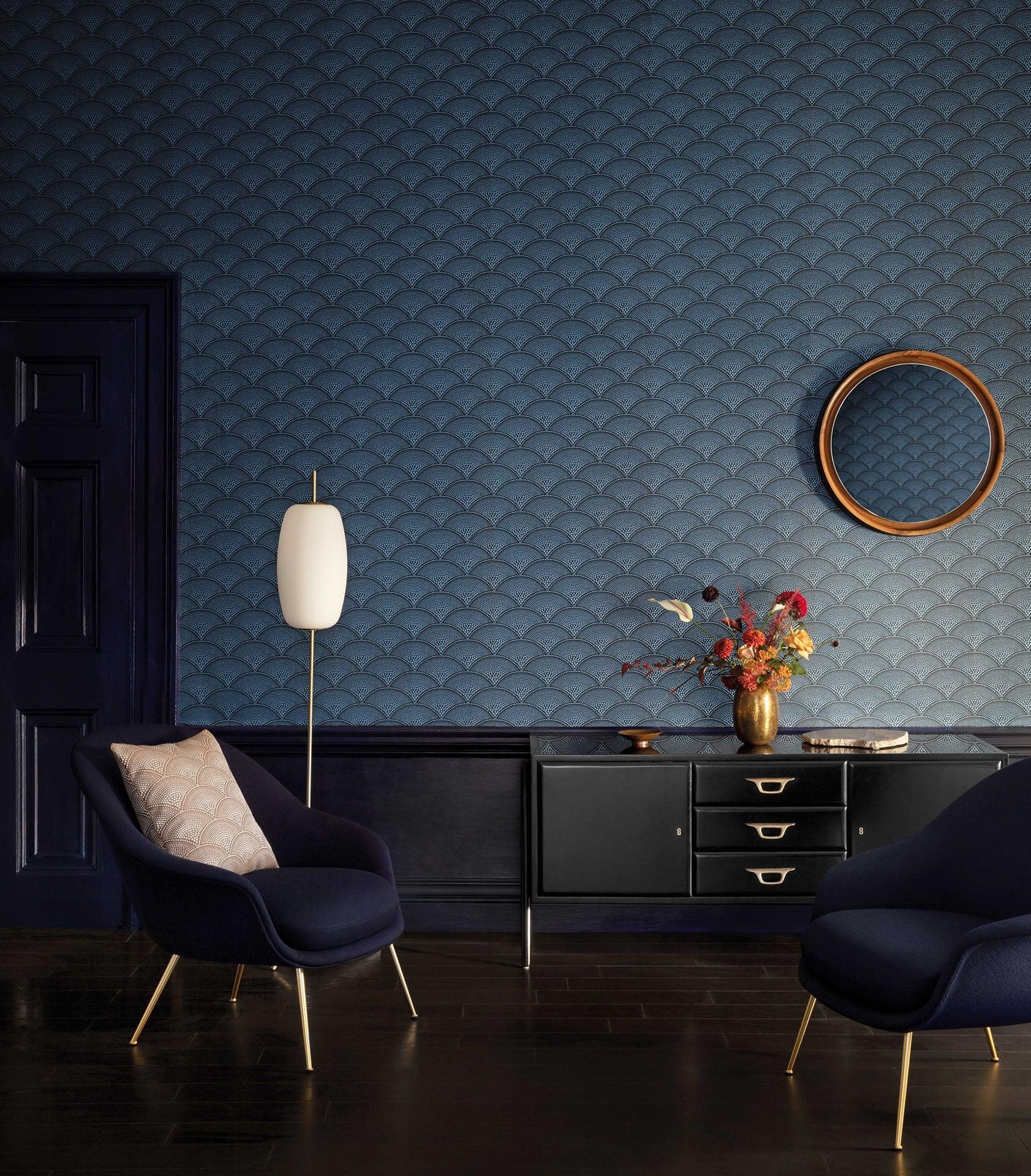 Tapeta z geometrycznym wzorem wachlarzy art deco CONTEMPORARY COLLECTION - Feather Fan czarny