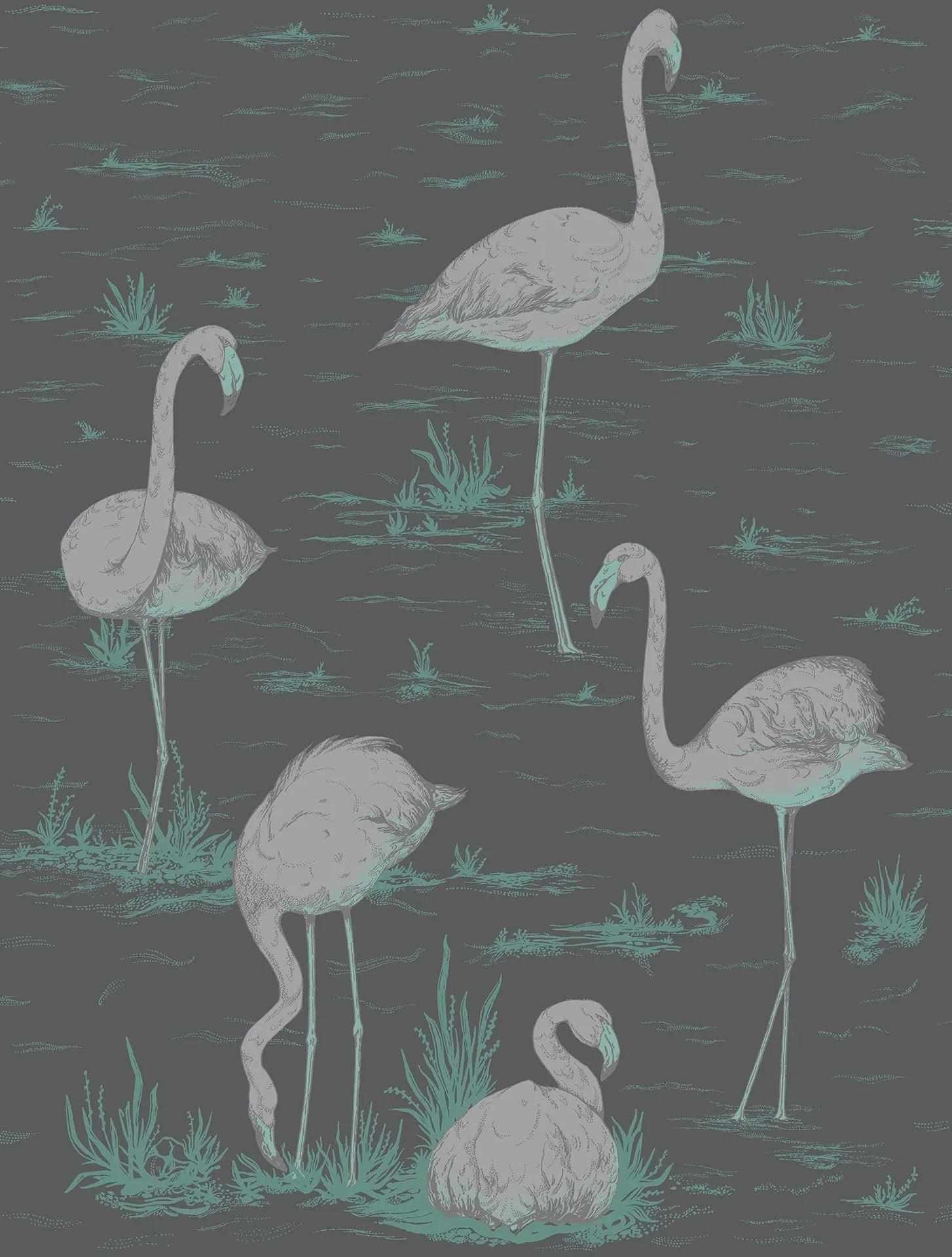 Tapete mit Tiermotiv Flamingos MODERNE KOLLEKTION - Flamingos metallisch Silber
