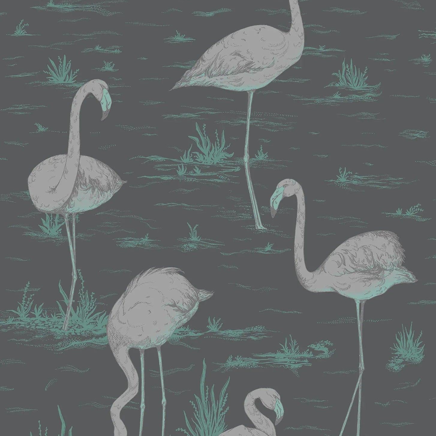 Tapeta CONTEMPORARY COLLECTION - Flamingos metaliczne srebro Cole & Son Default Title Eye on Design