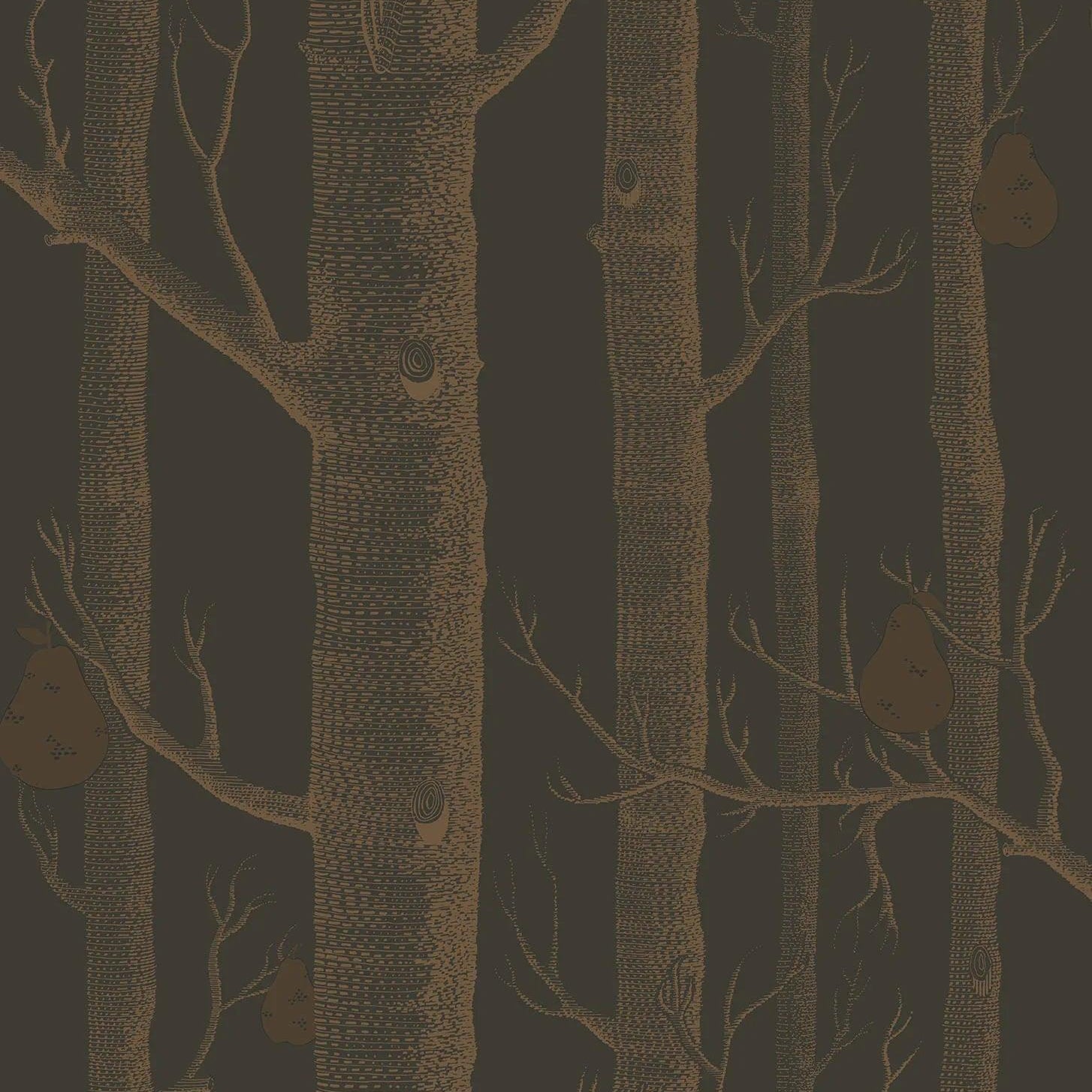 Tapeta CONTEMPORARY COLLECTION - Woods & Pears metaliczny brąz na czarnym Cole & Son Eye on Design