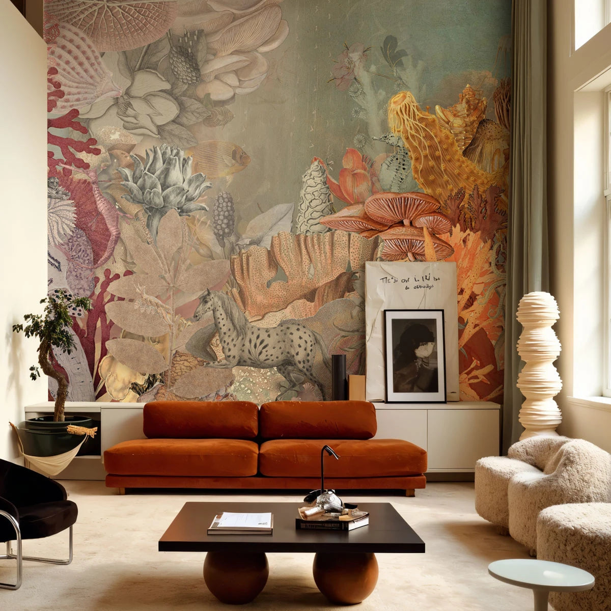 Tapeta flizelinowa z motywem morskim CORAL MIRAGE grün mit korallenrot