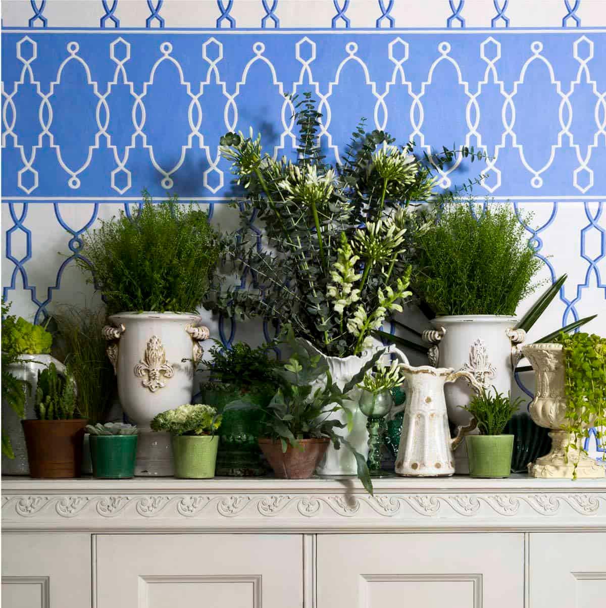Wallpaper border with geometric pattern FOLIE - Parterre Border gray-blue