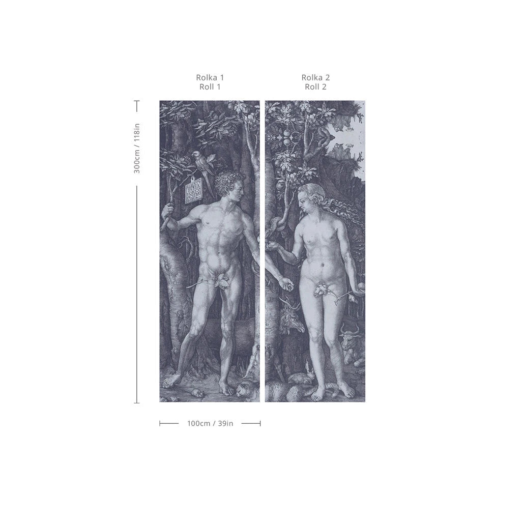 Tapeta z artystycznym krajobrazem raju FORBIDDEN FRUIT szary