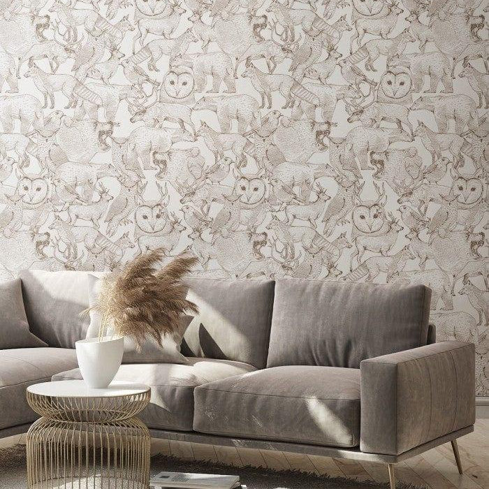 Tapeta FOREST FRIENDS BROWN Wallcolors Eye on Design