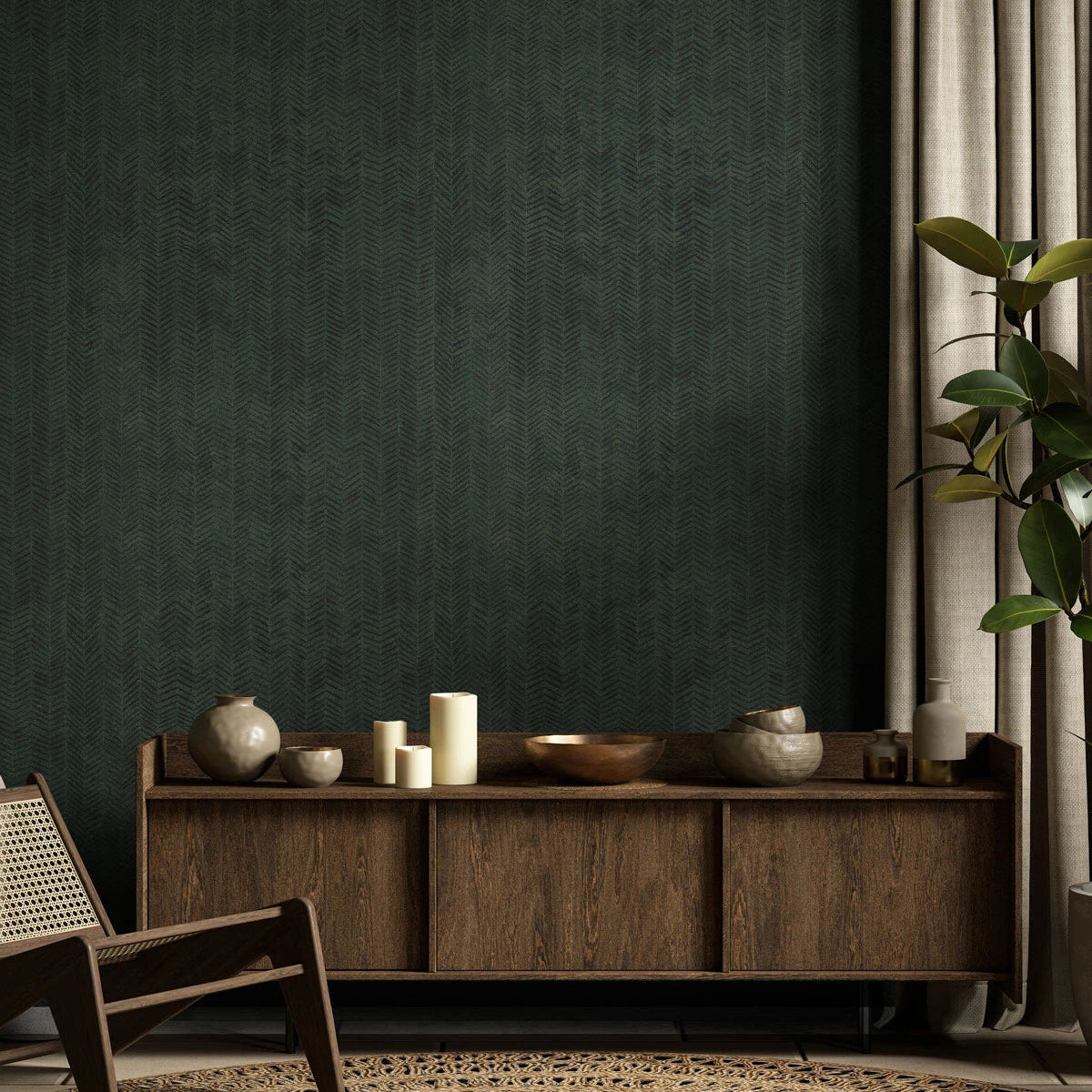 Herringbone Green Geometric Pattern Wallpaper
