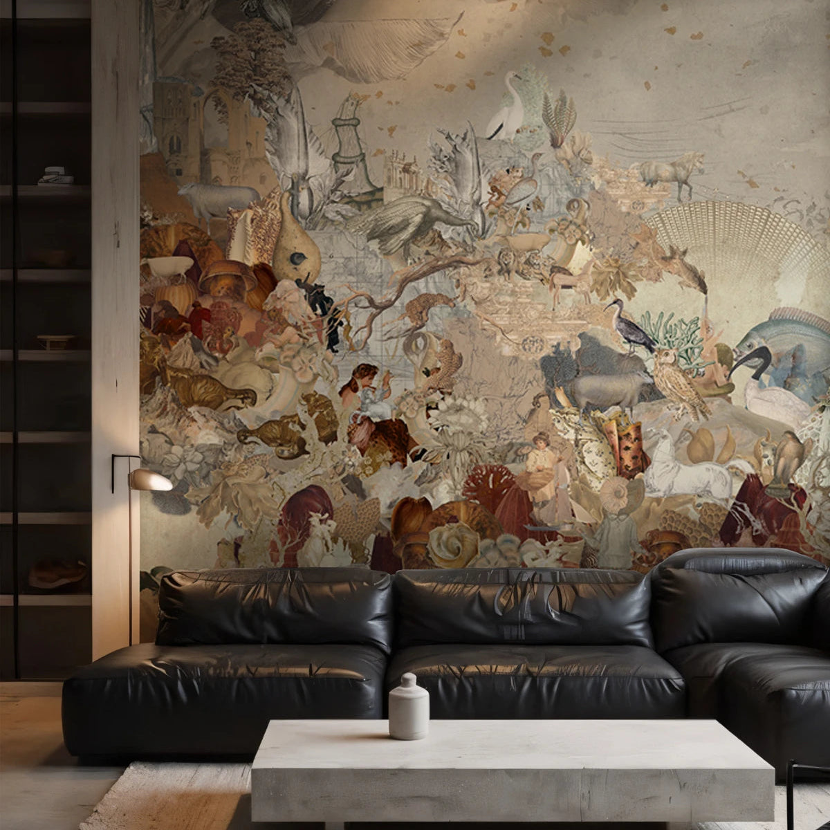 Fliesen-Tapete mit tierischem Motiv KÖNIGREICH ALLER KREATURER SEPIA beige mit Bronze