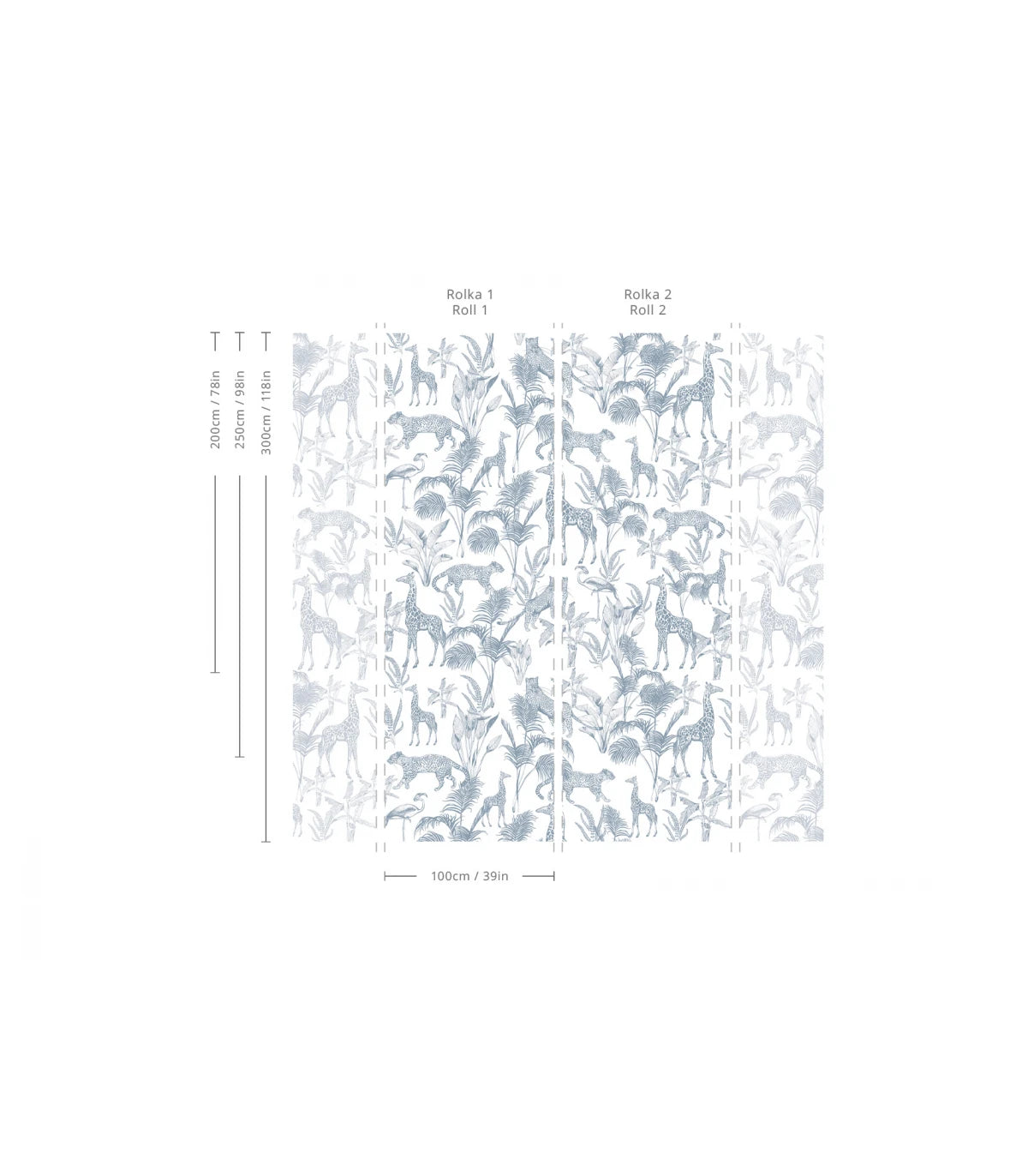 Safari Blue Animal Pattern Wallpaper in Light Blue with White